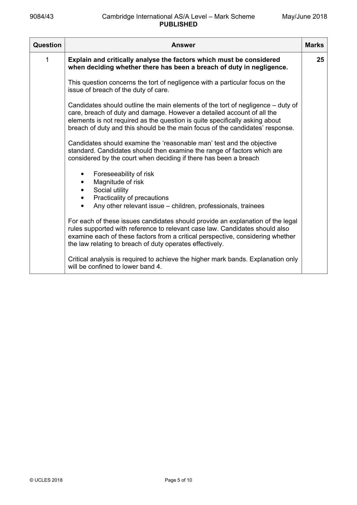 Mark scheme, page 5 of 10