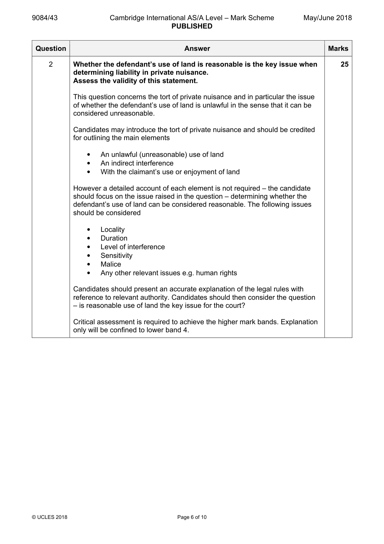 Mark scheme, page 6 of 10