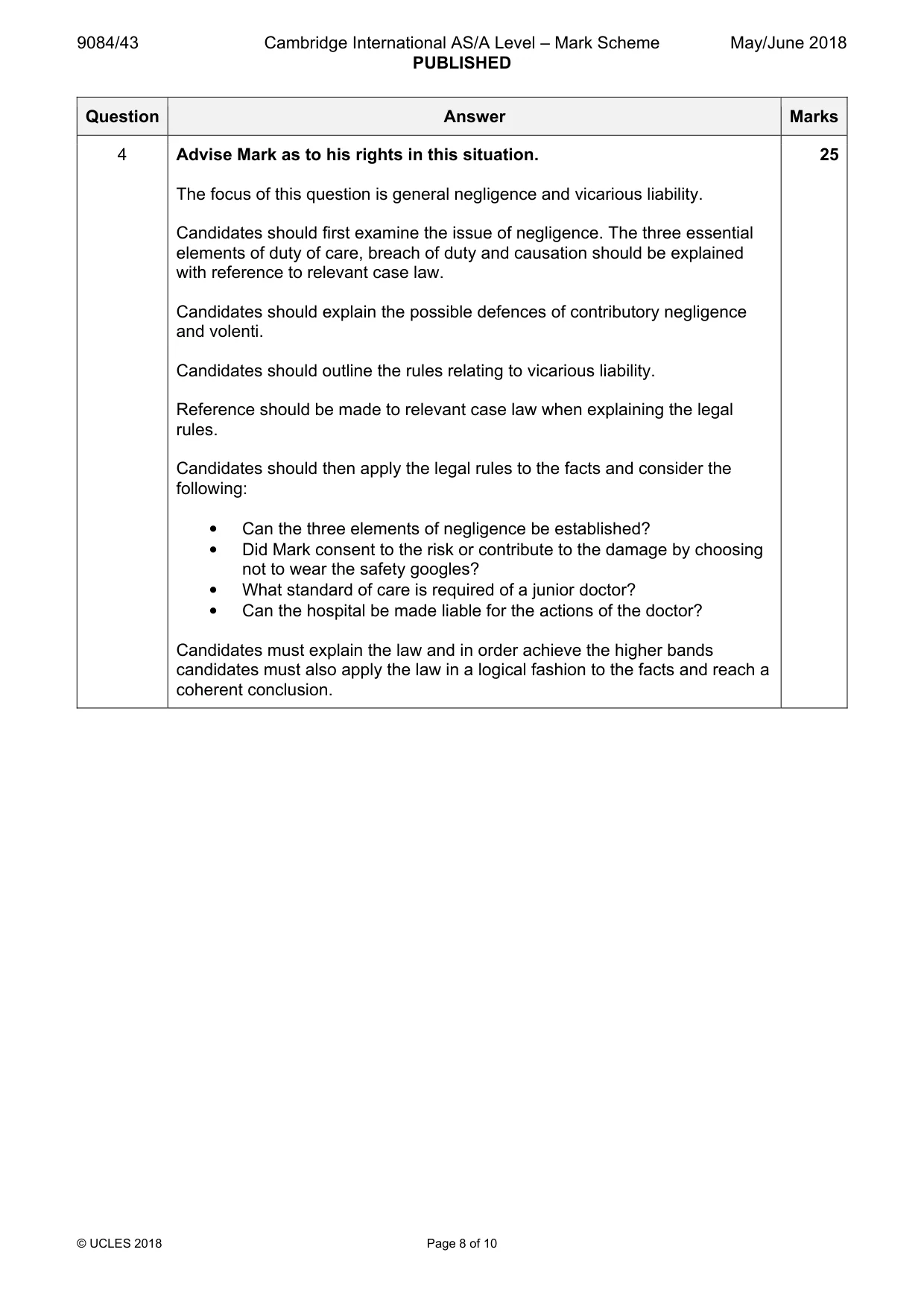 Mark scheme, page 8 of 10