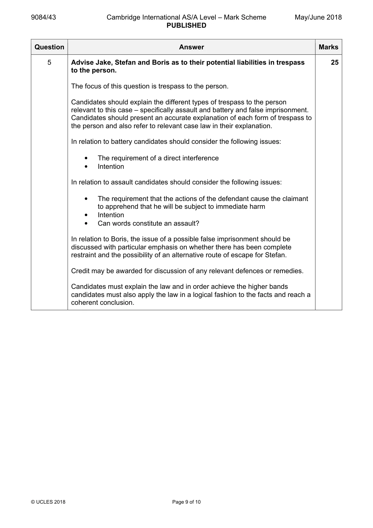 Mark scheme, page 9 of 10