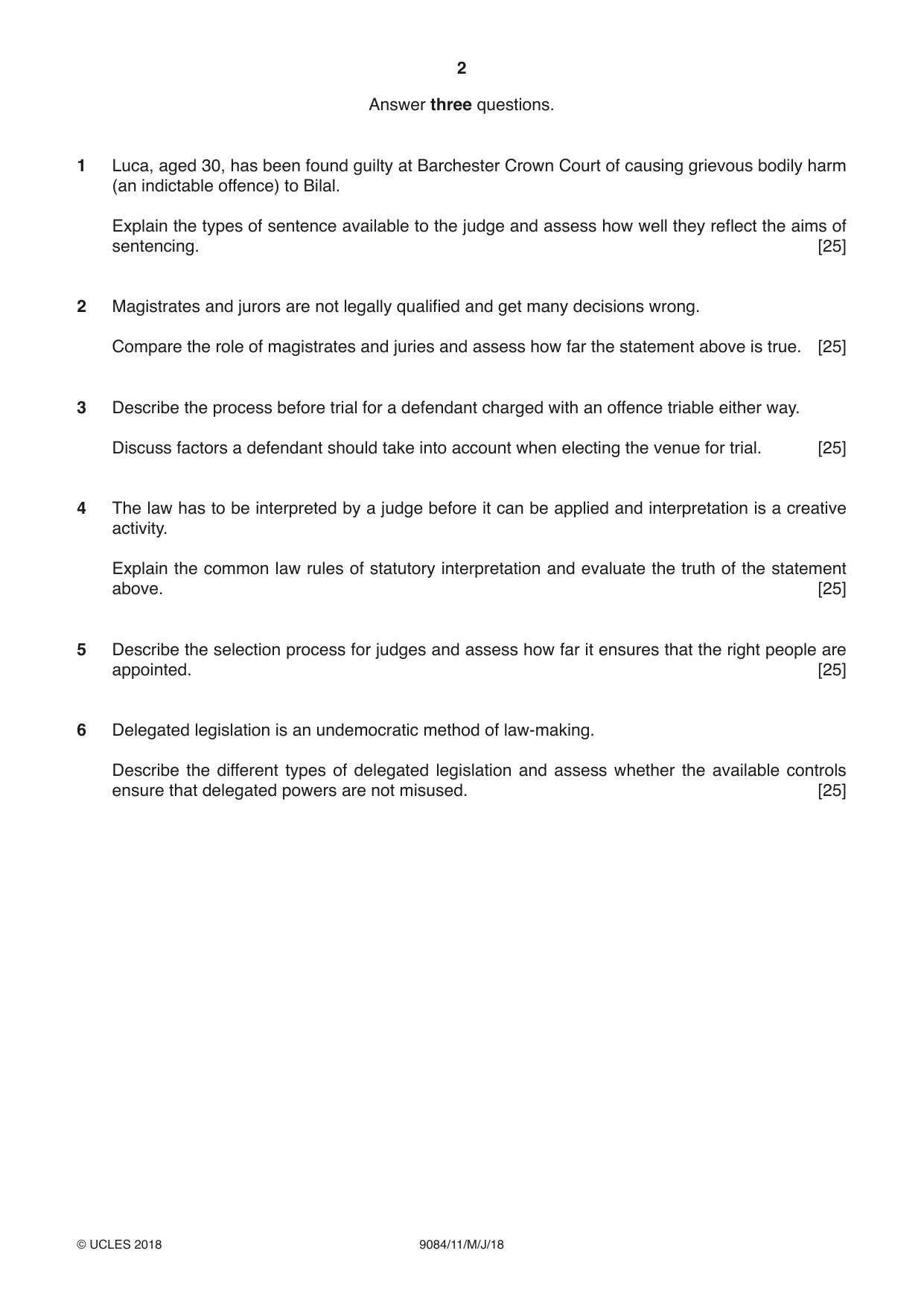 Cambridge A Level Law 9084 2018 May/June Paper 1 · Variant 1 question paper, page 2 of 4