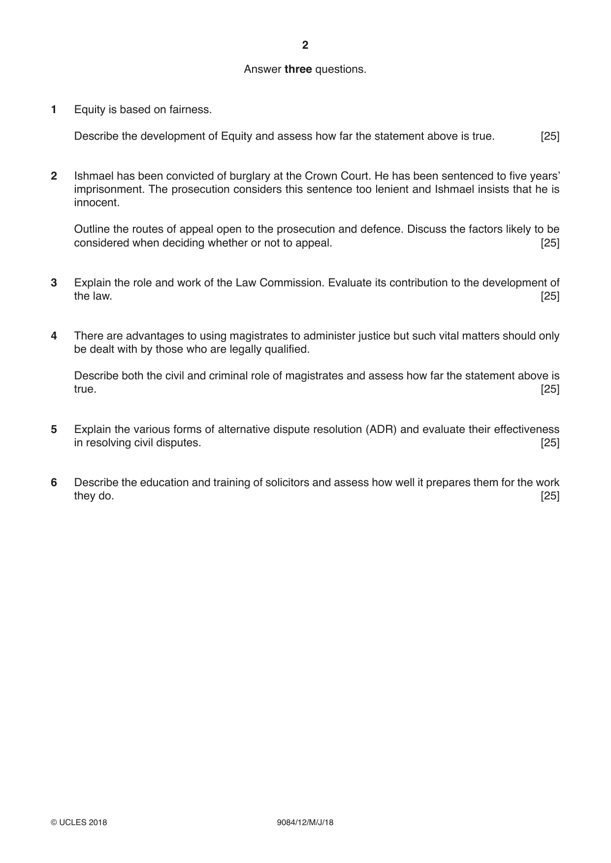 Cambridge A Level Law 9084 2018 May/June Paper 1 · Variant 2 question paper, page 2 of 4