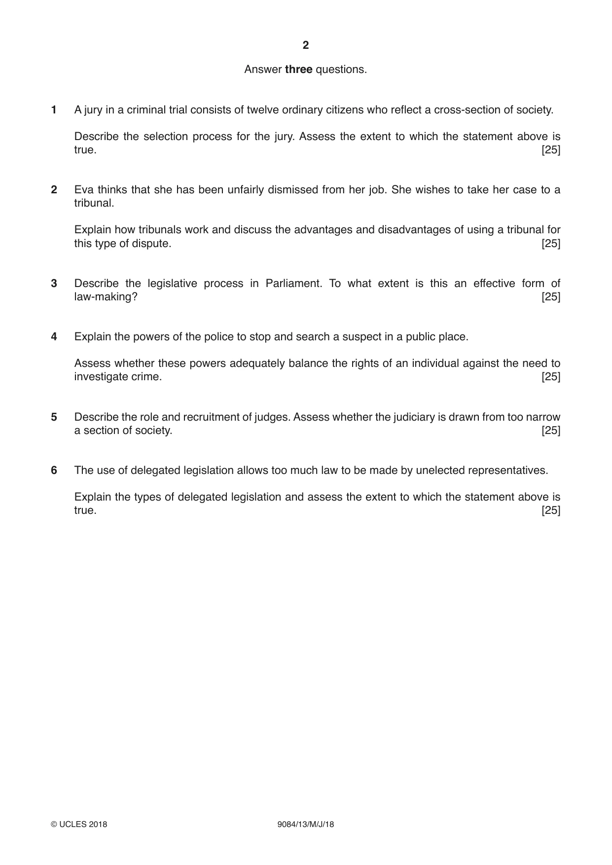 Cambridge A Level Law 9084 2018 May/June Paper 1 · Variant 3 question paper, page 2 of 4