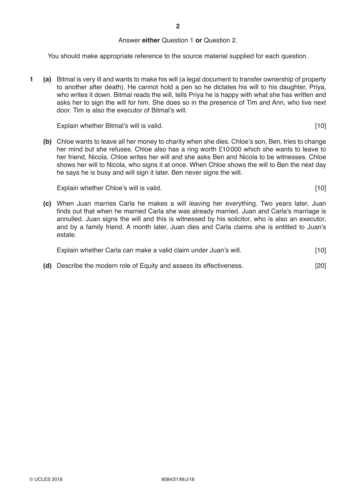 Cambridge A Level Law 9084 2018 May/June Paper 2 · Variant 1 question paper, page 2 of 8