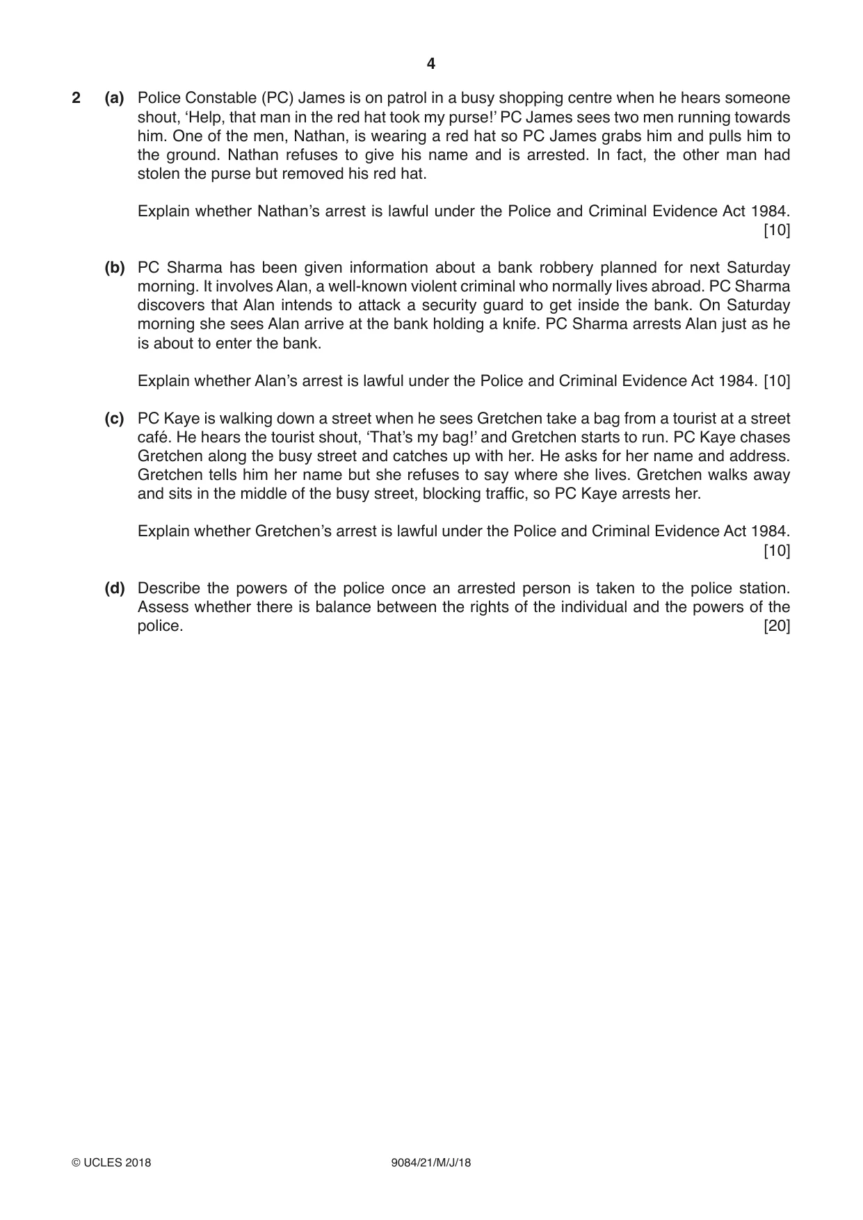 Cambridge A Level Law 9084 2018 May/June Paper 2 · Variant 1 question paper, page 4 of 8