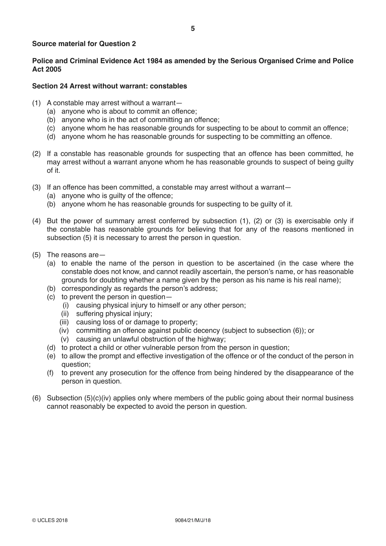 Cambridge A Level Law 9084 2018 May/June Paper 2 · Variant 1 question paper, page 5 of 8