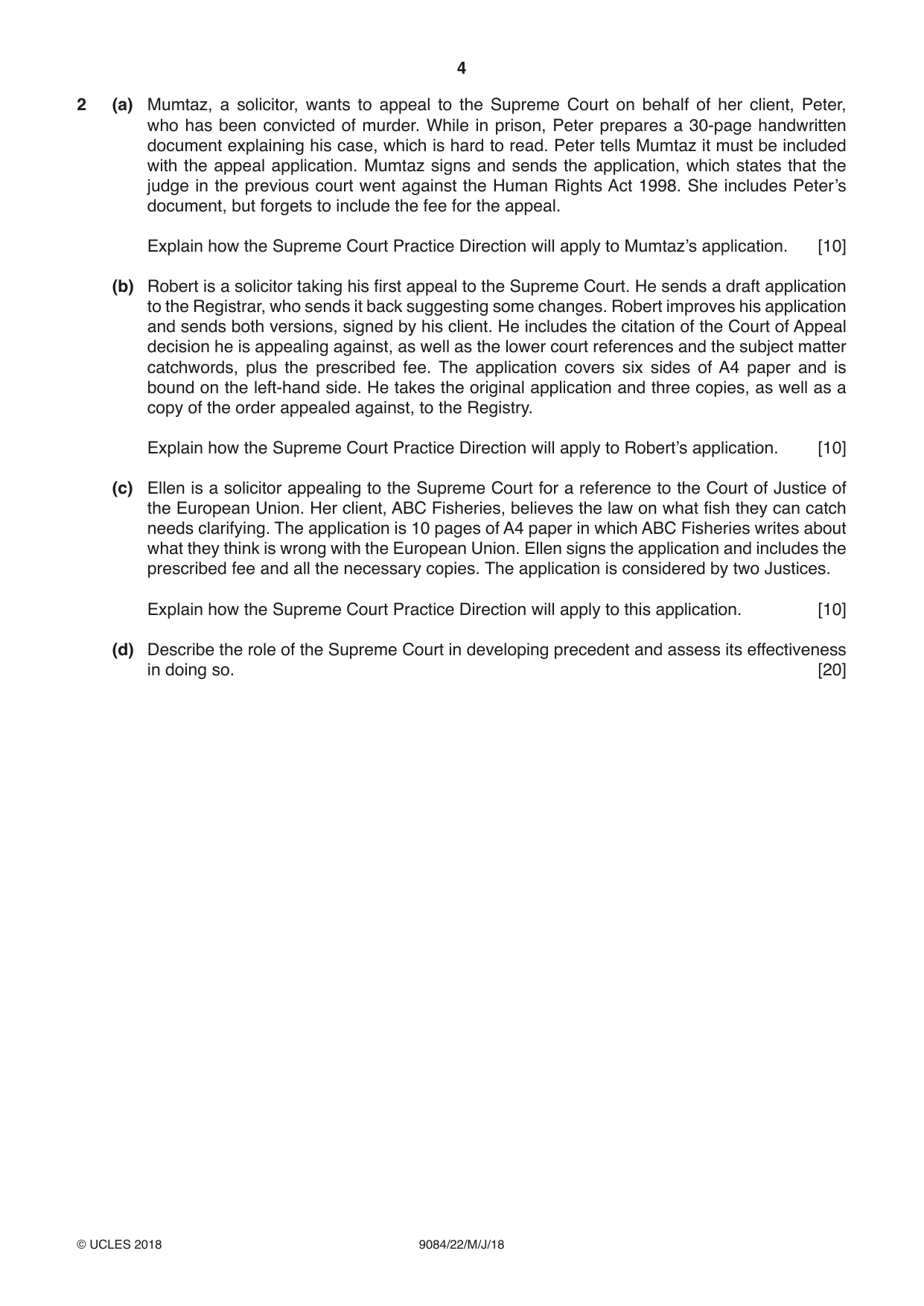 Cambridge A Level Law 9084 2018 May/June Paper 2 · Variant 2 question paper, page 4 of 8