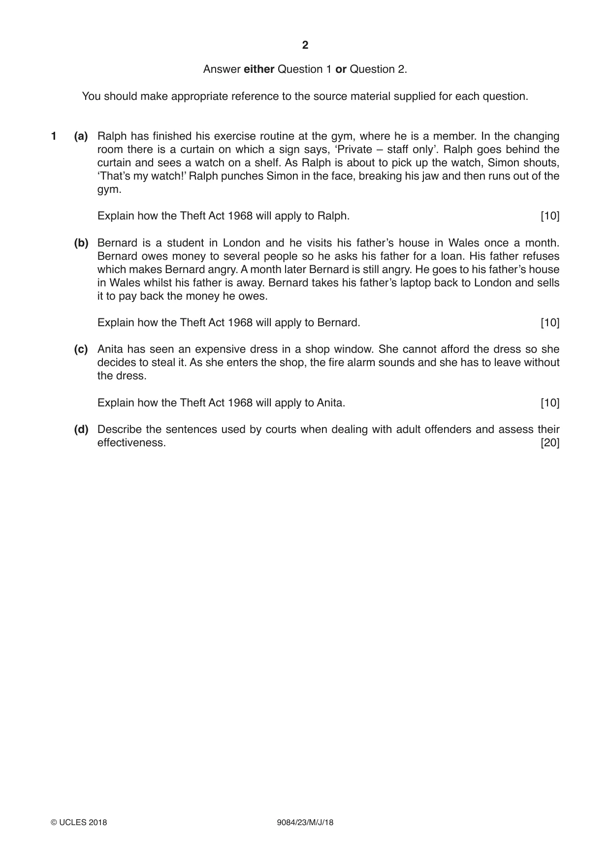 Cambridge A Level Law 9084 2018 May/June Paper 2 · Variant 3 question paper, page 2 of 8