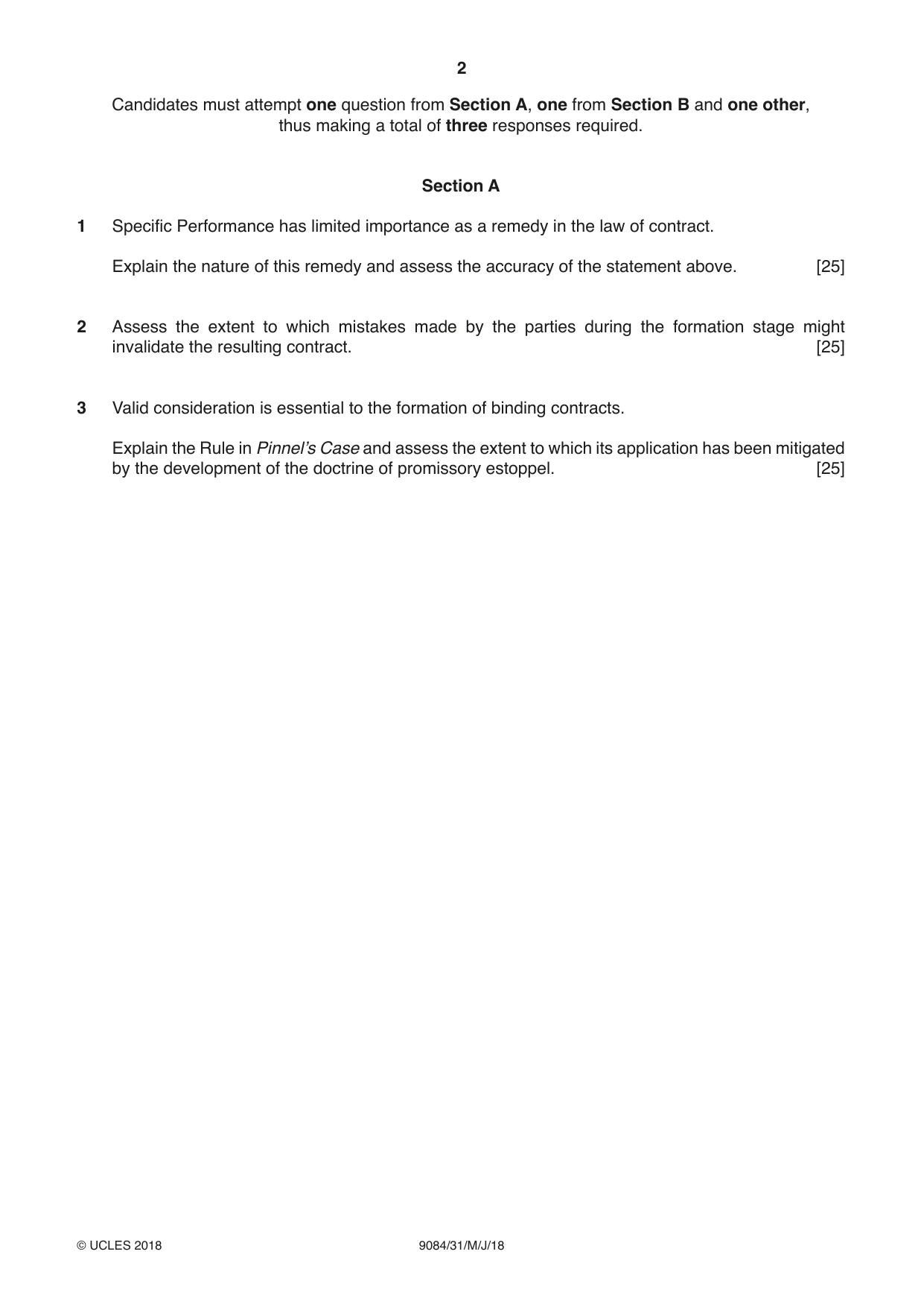 Cambridge A Level Law 9084 2018 May/June Paper 3 · Variant 1 question paper, page 2 of 4