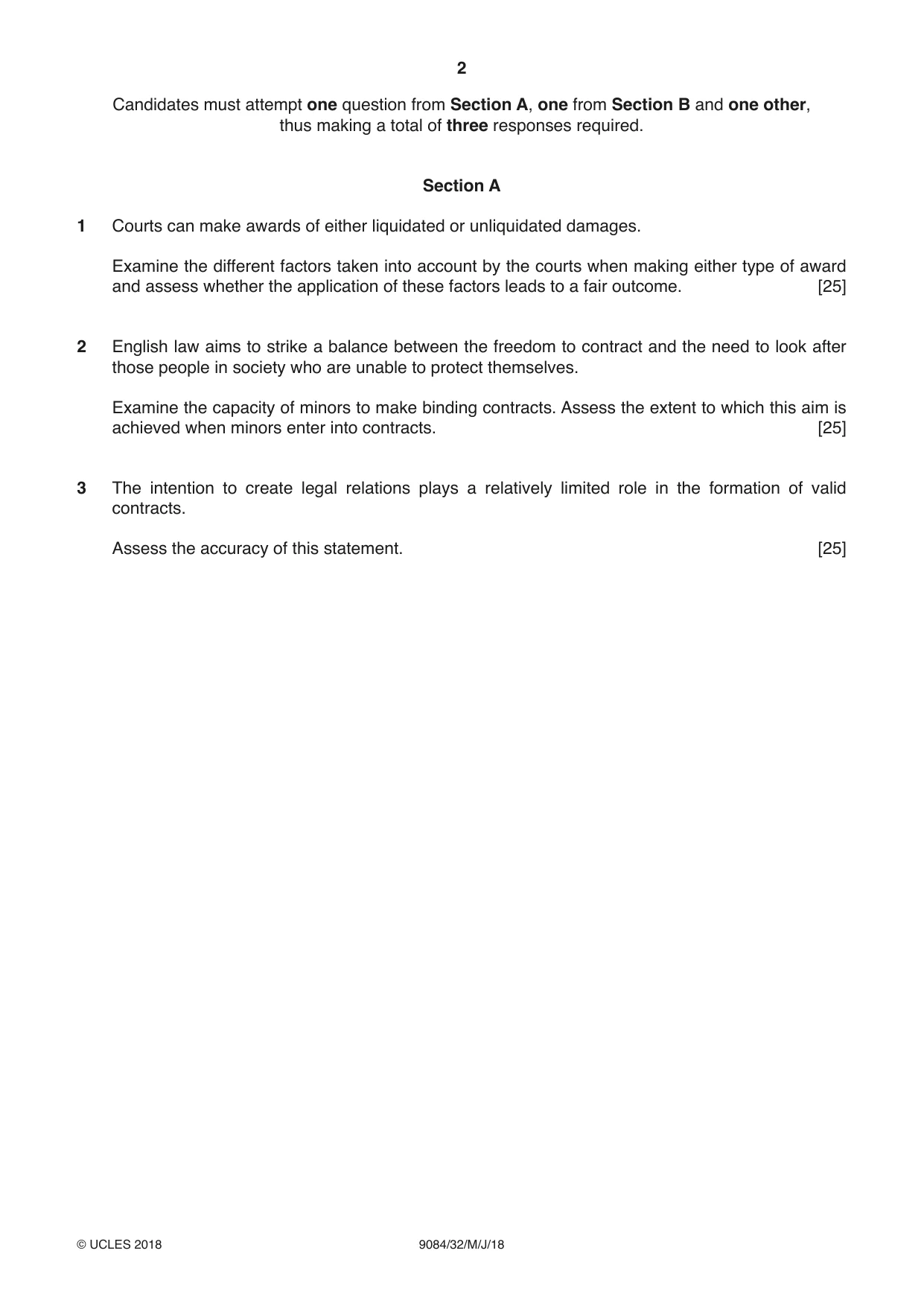 Cambridge A Level Law 9084 2018 May/June Paper 3 · Variant 2 question paper, page 2 of 4