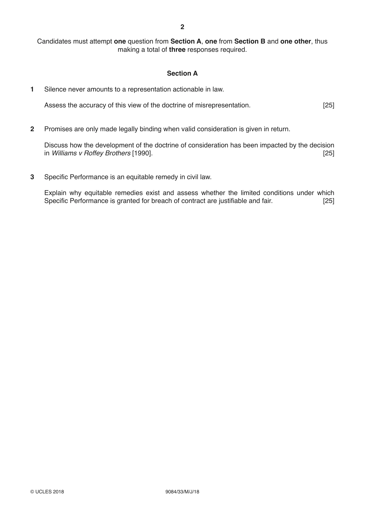 Cambridge A Level Law 9084 2018 May/June Paper 3 · Variant 3 question paper, page 2 of 4