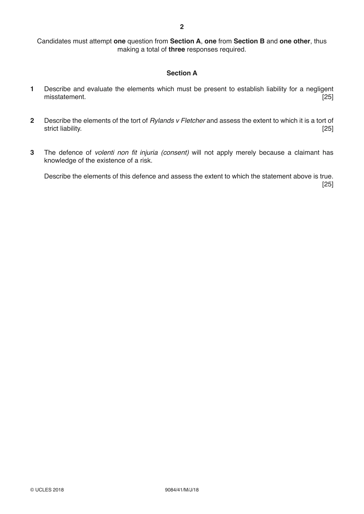 Cambridge A Level Law 9084 2018 May/June Paper 4 · Variant 1 question paper, page 2 of 4