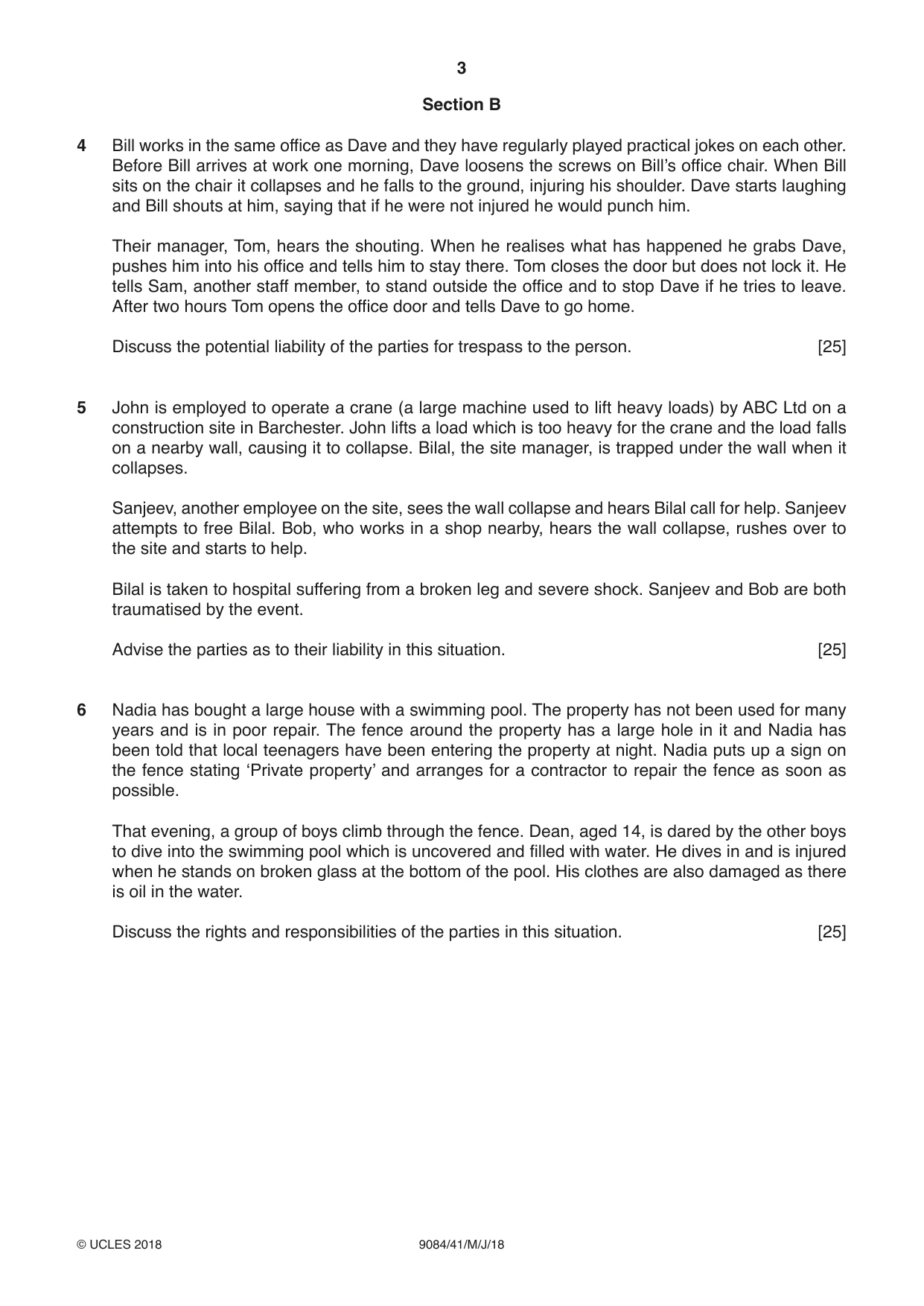 Cambridge A Level Law 9084 2018 May/June Paper 4 · Variant 1 question paper, page 3 of 4