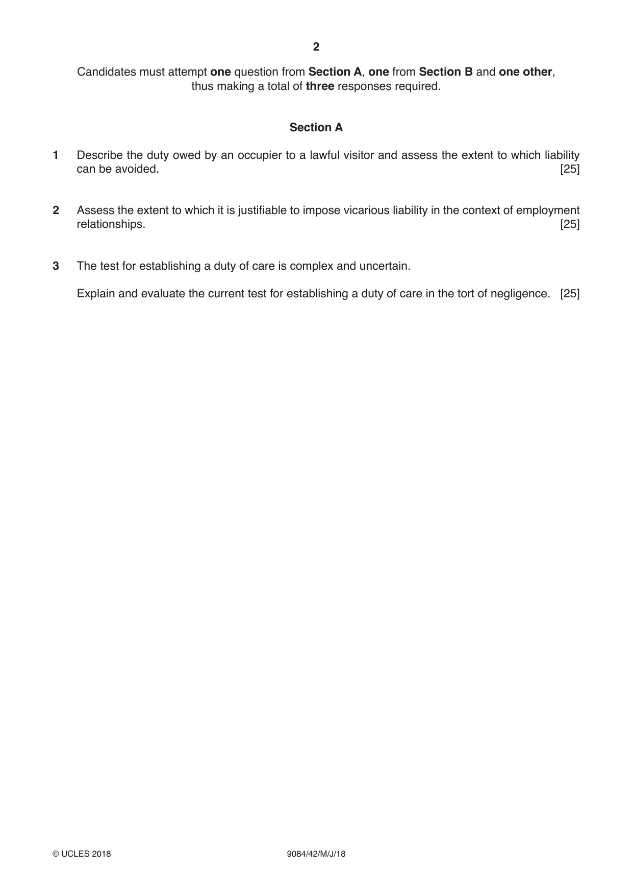 Cambridge A Level Law 9084 2018 May/June Paper 4 · Variant 2 question paper, page 2 of 4