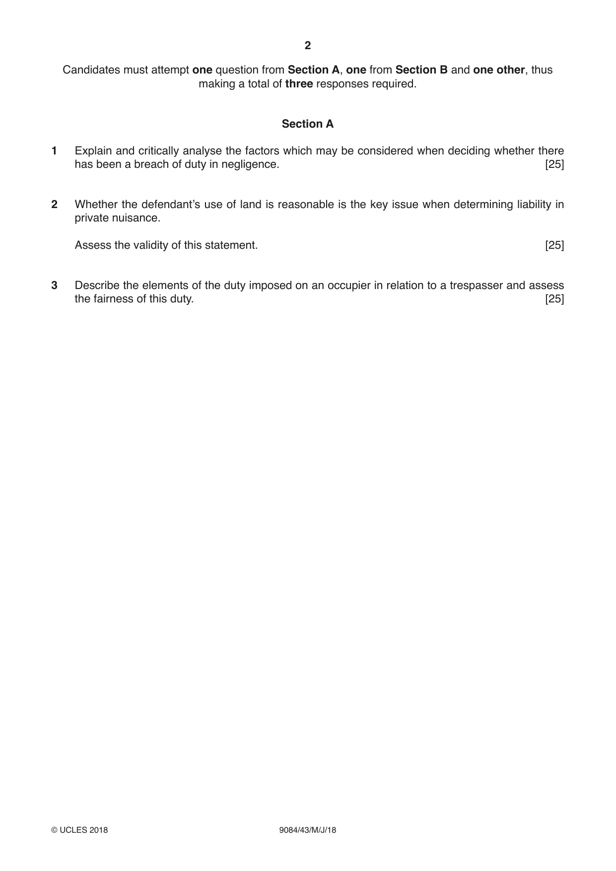 Cambridge A Level Law 9084 2018 May/June Paper 4 · Variant 3 question paper, page 2 of 4