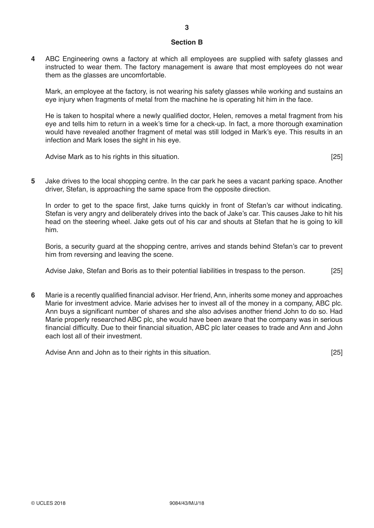 Cambridge A Level Law 9084 2018 May/June Paper 4 · Variant 3 question paper, page 3 of 4
