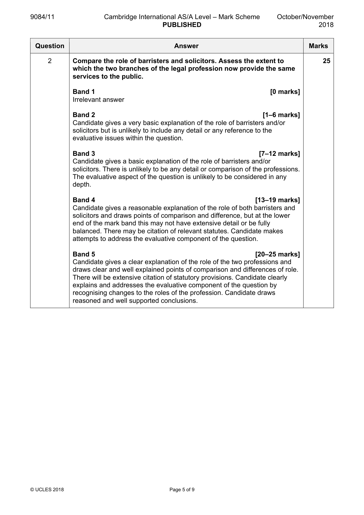 Mark scheme, page 5 of 9