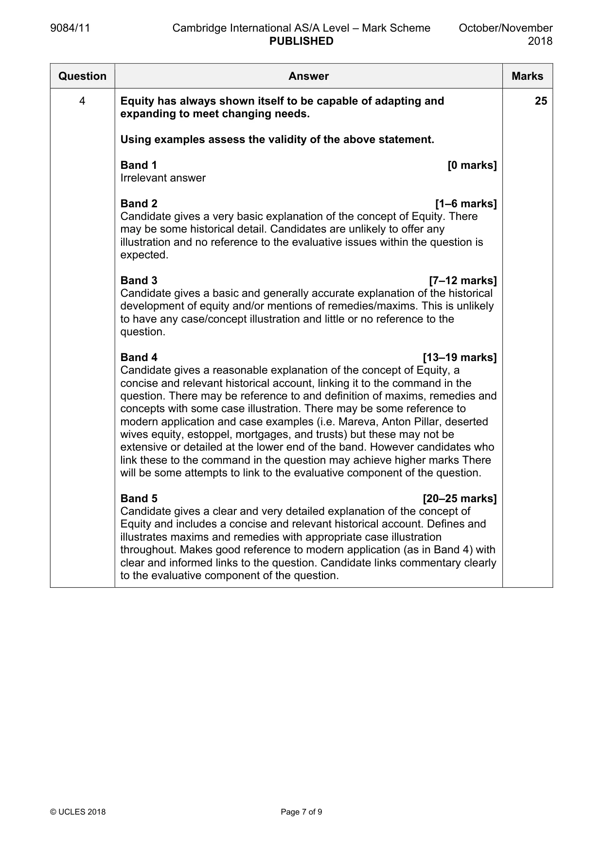 Mark scheme, page 7 of 9