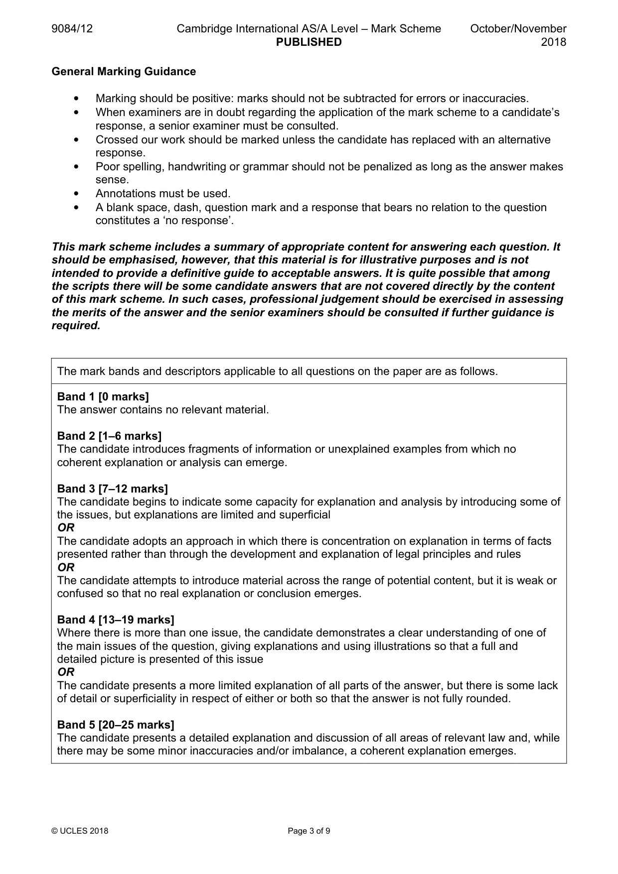 Mark scheme, page 3 of 9