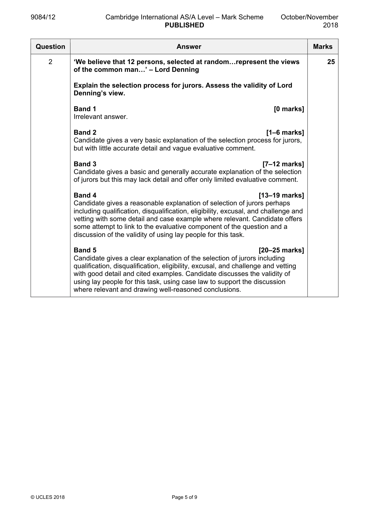 Mark scheme, page 5 of 9