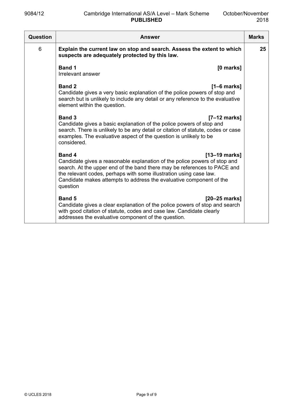 Mark scheme, page 9 of 9