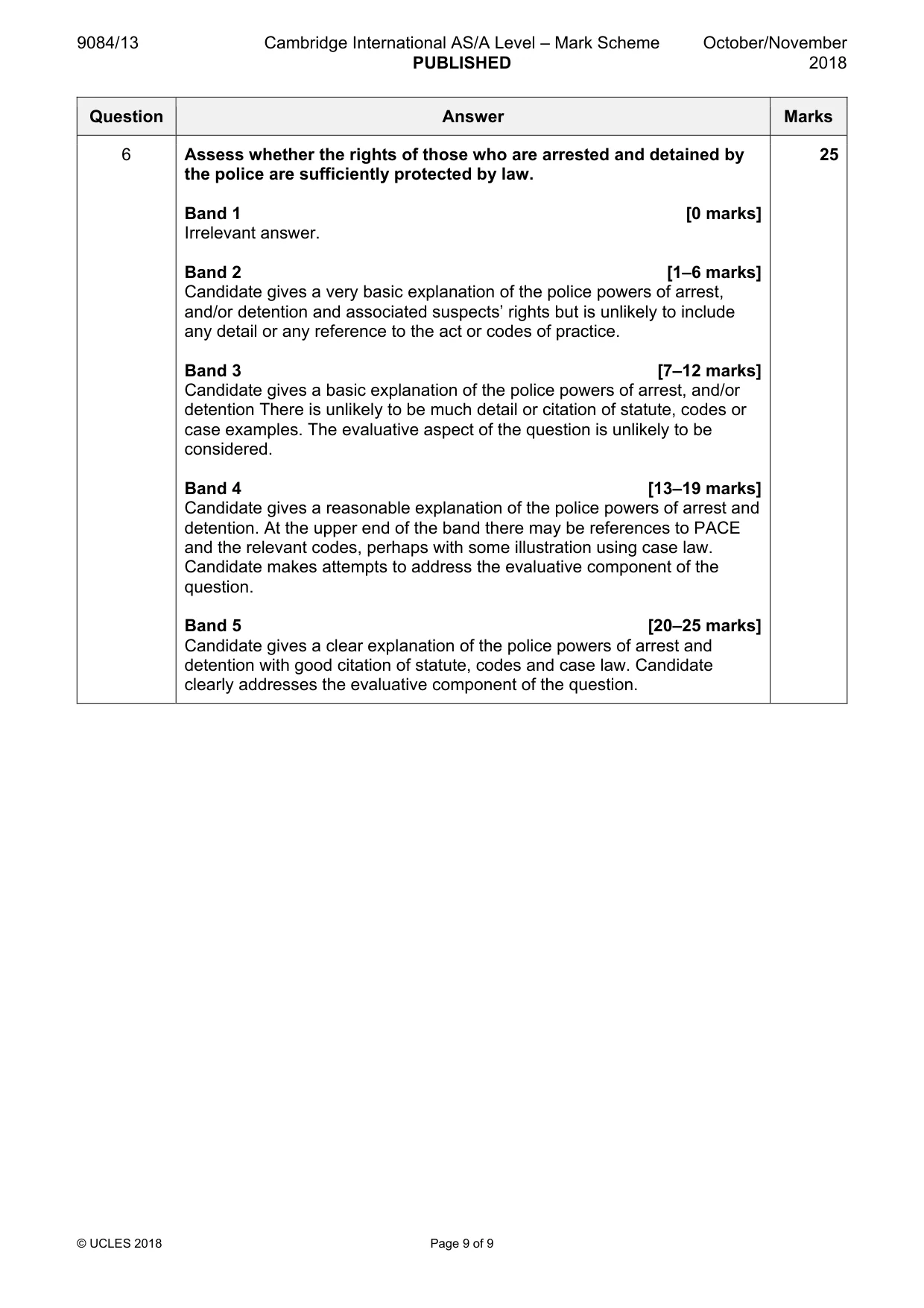Mark scheme, page 9 of 9