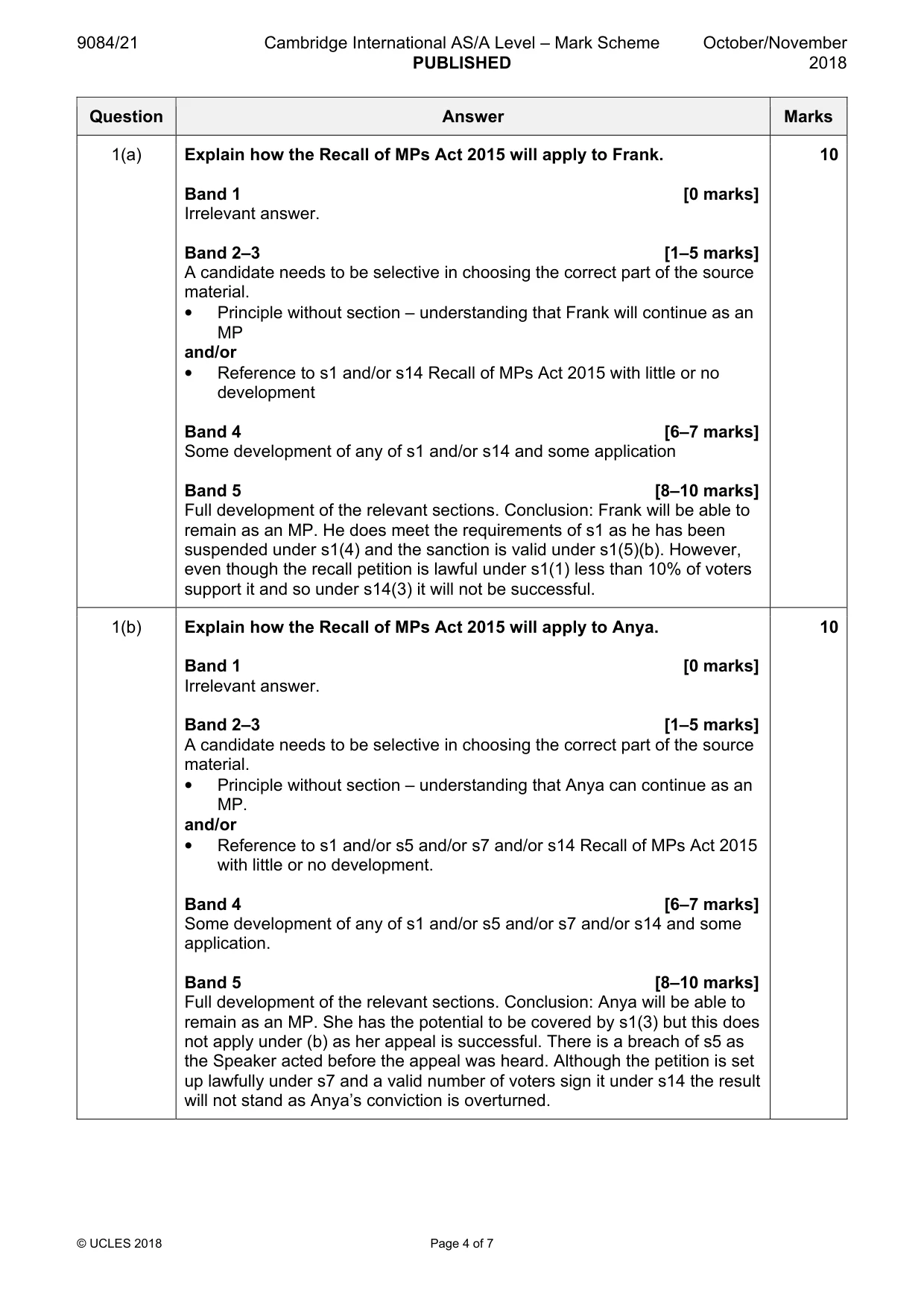 Mark scheme, page 4 of 7
