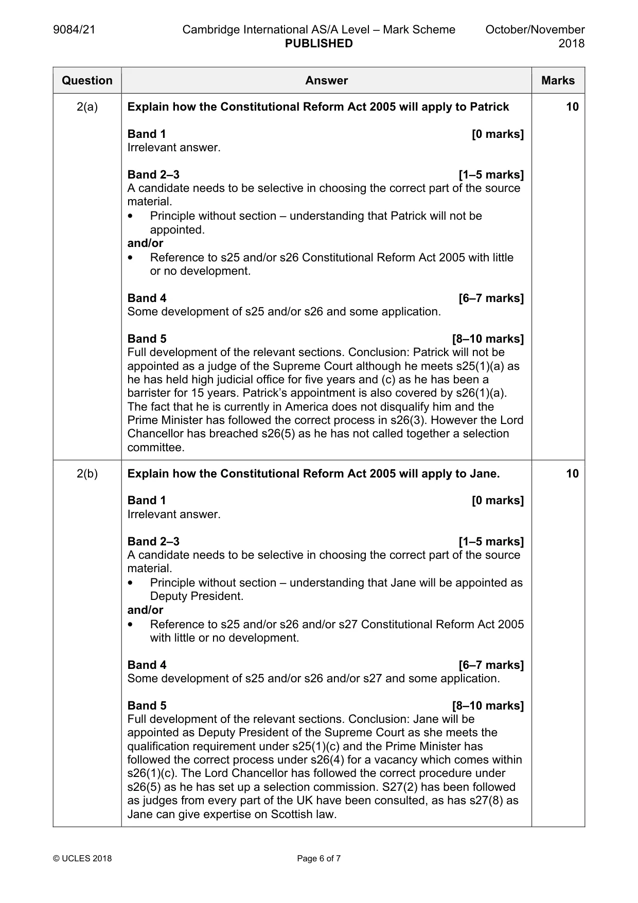 Mark scheme, page 6 of 7