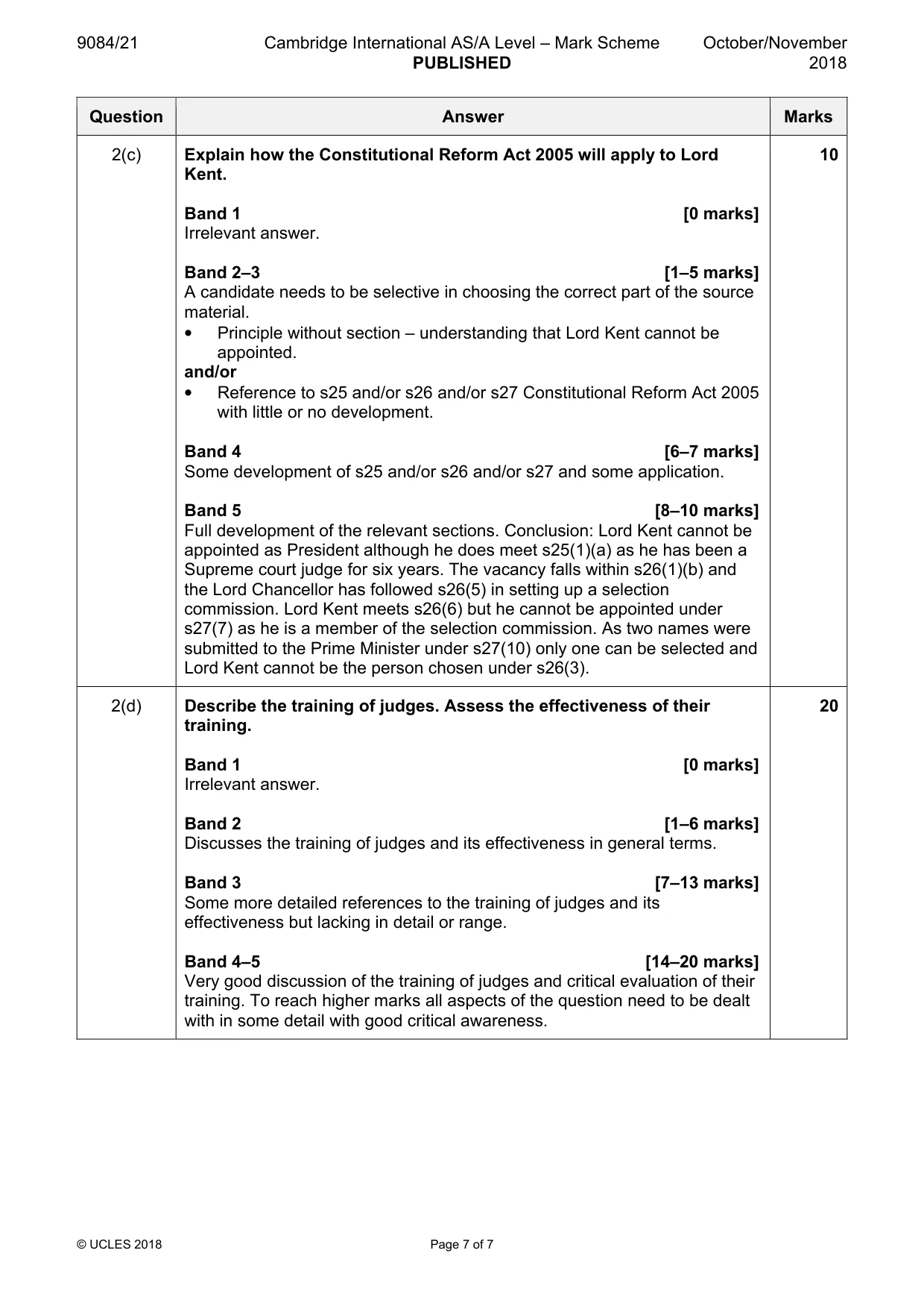 Mark scheme, page 7 of 7