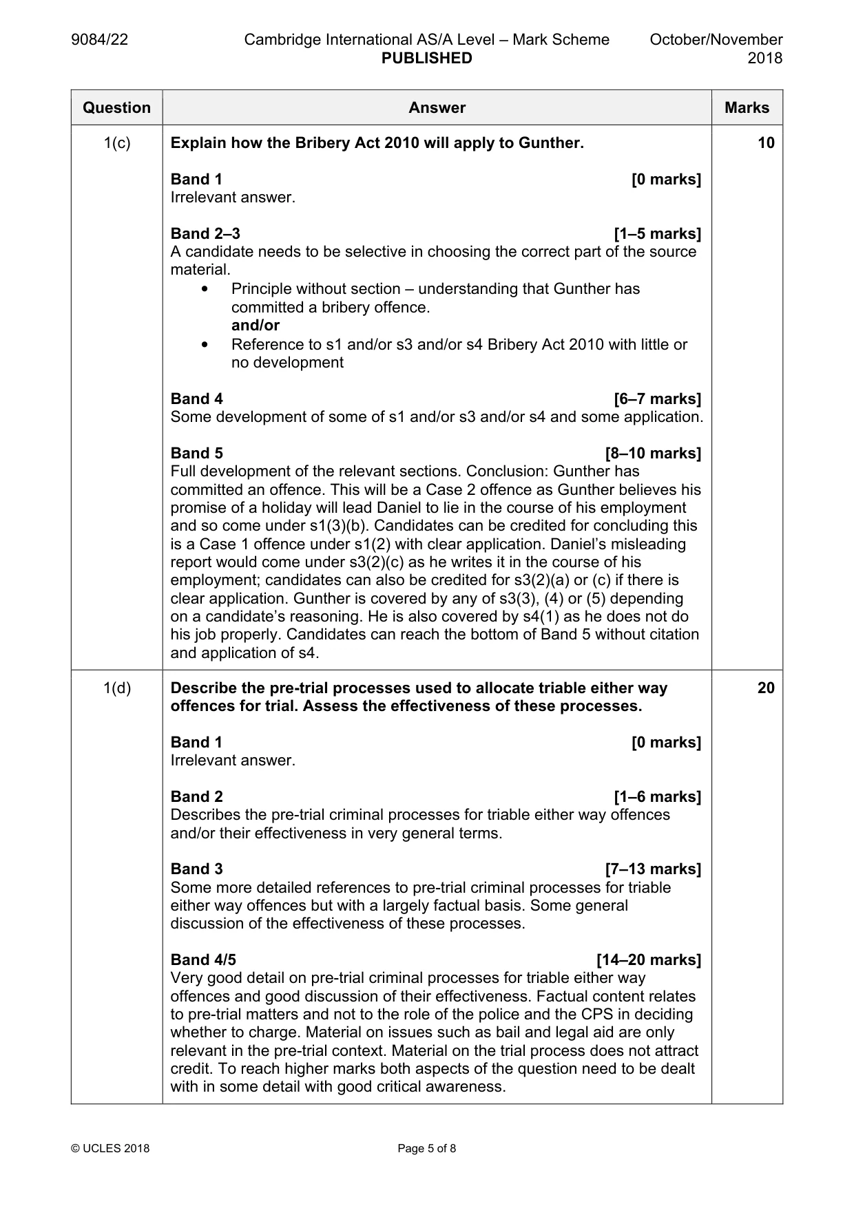 Mark scheme, page 5 of 8
