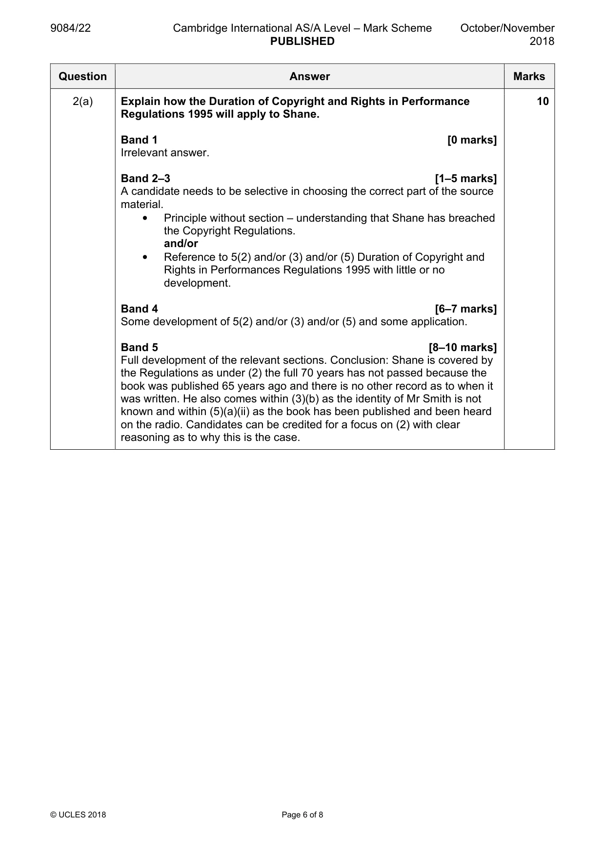 Mark scheme, page 6 of 8
