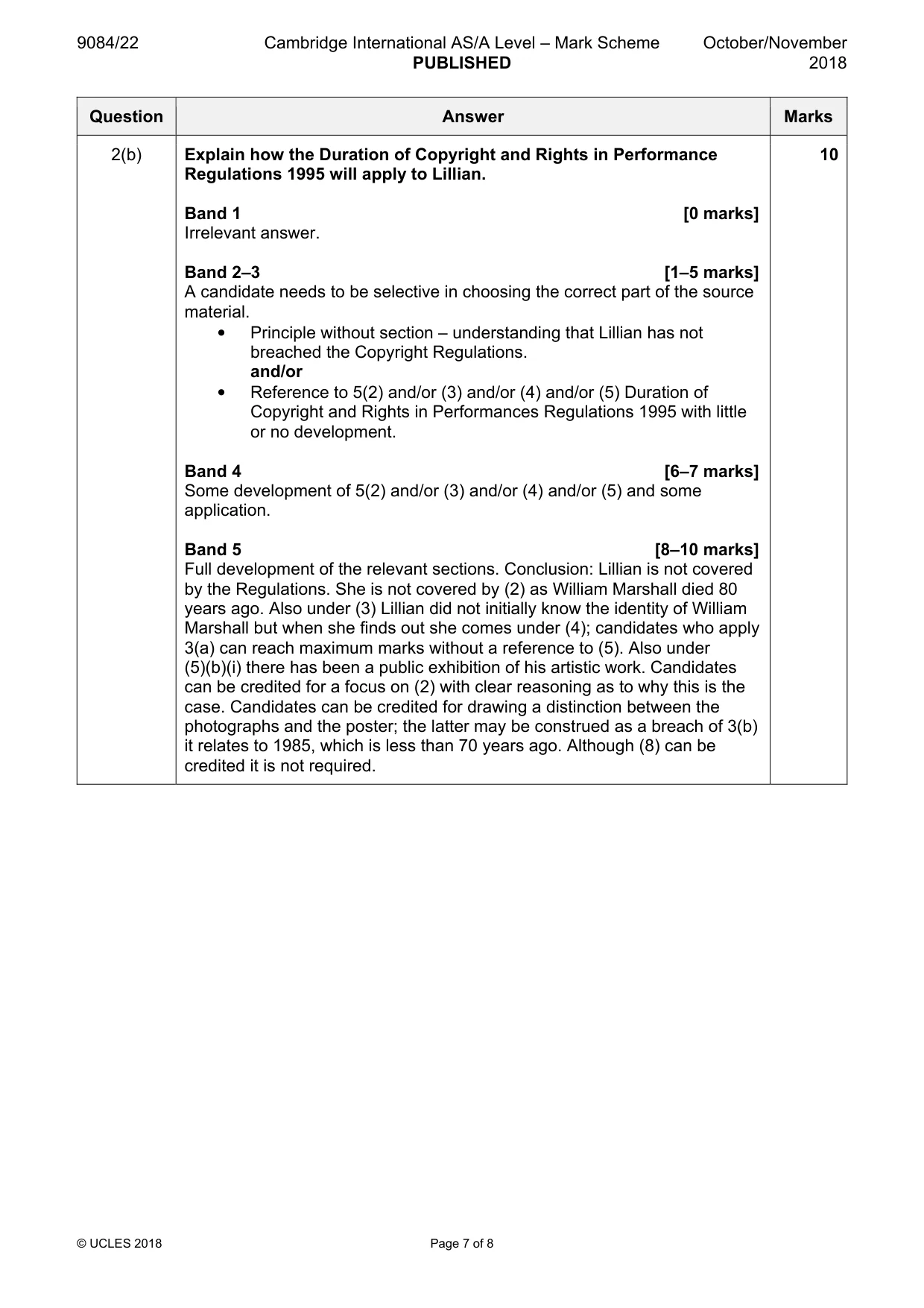 Mark scheme, page 7 of 8