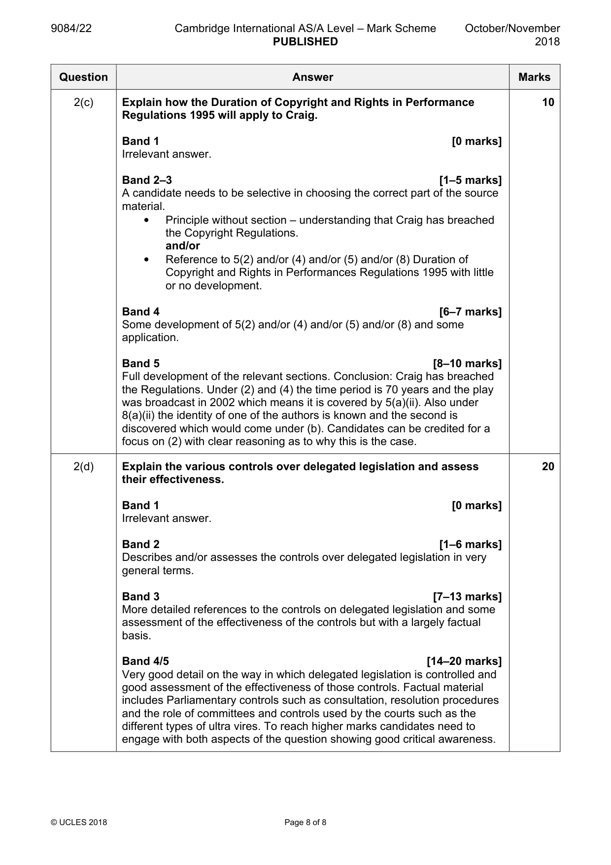Mark scheme, page 8 of 8