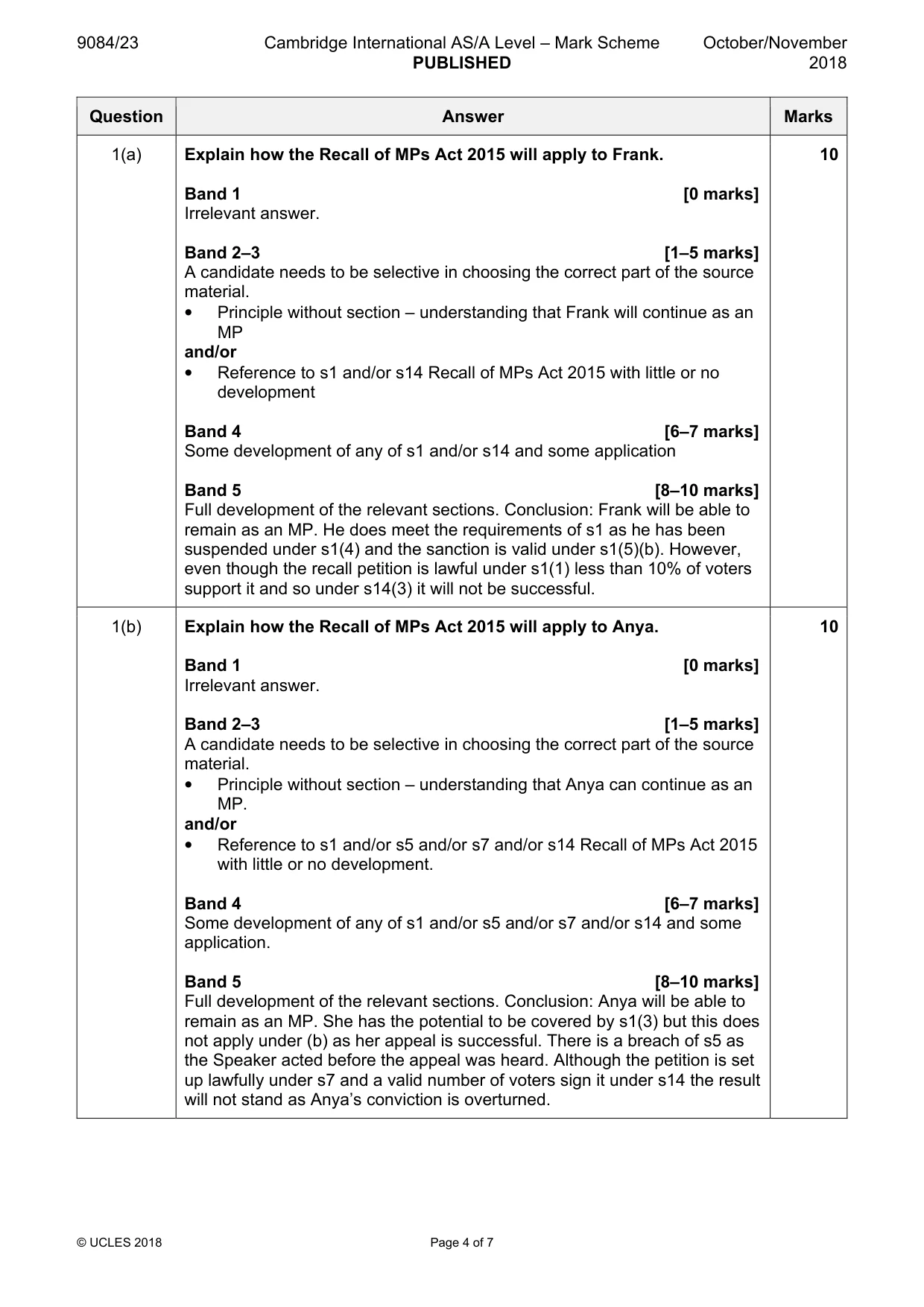 Mark scheme, page 4 of 7