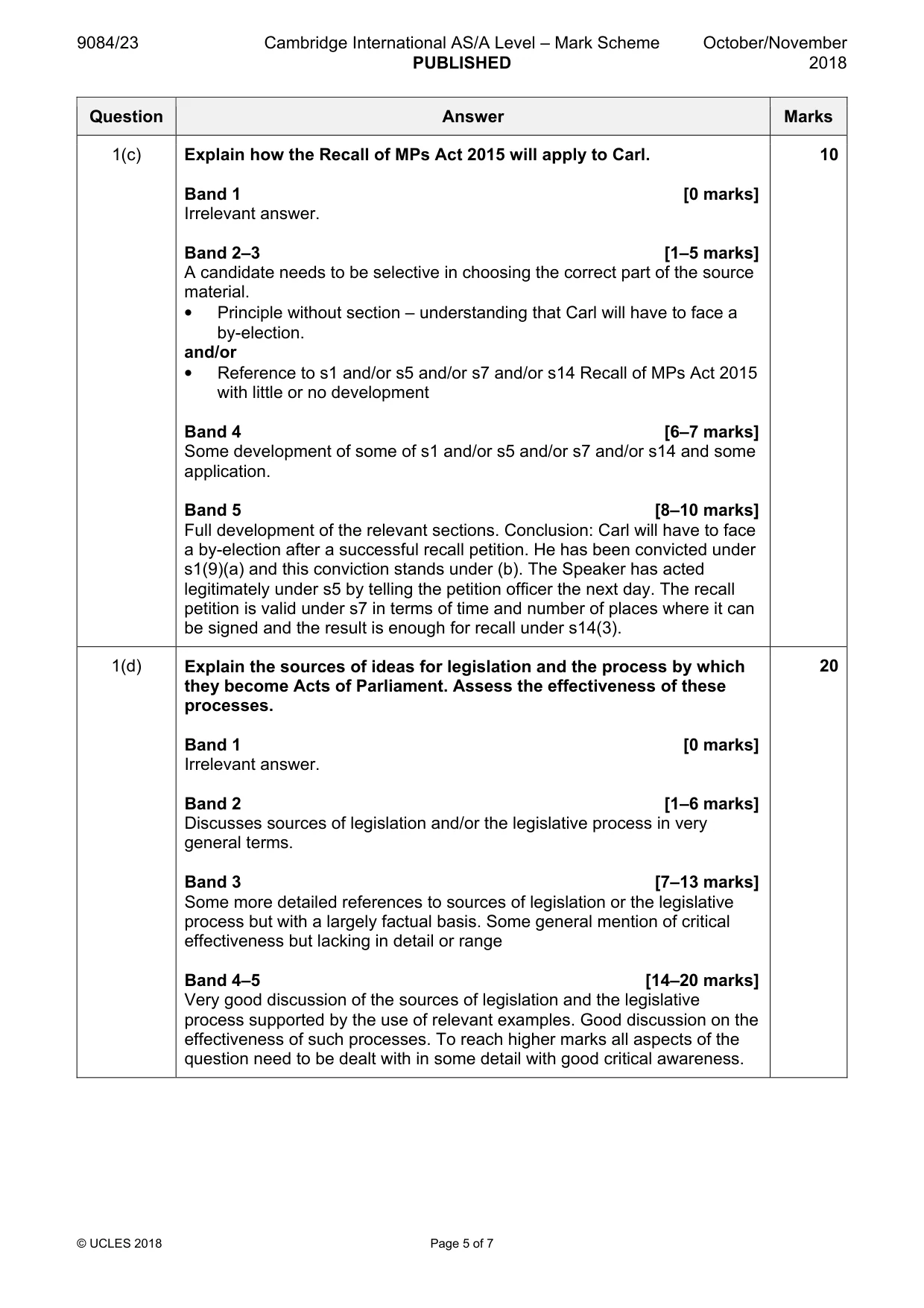 Mark scheme, page 5 of 7