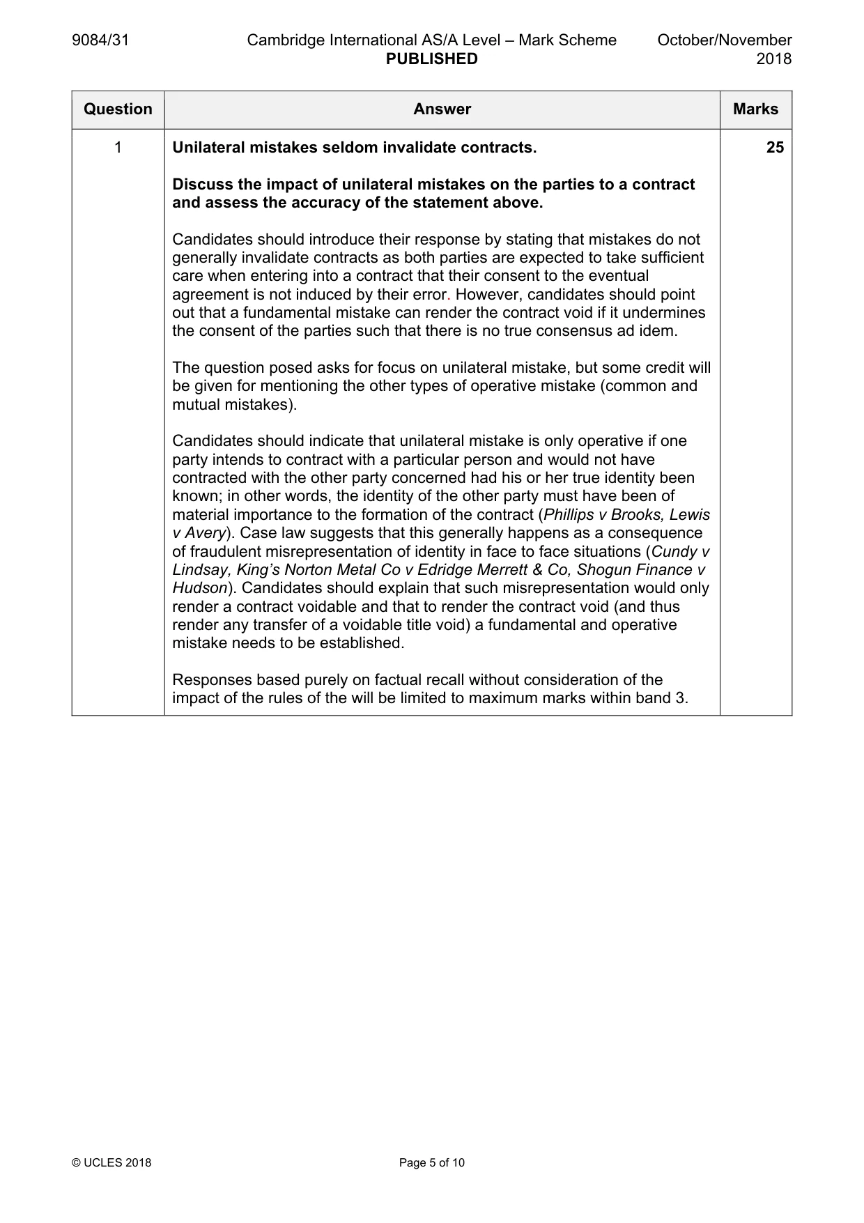 Mark scheme, page 5 of 10