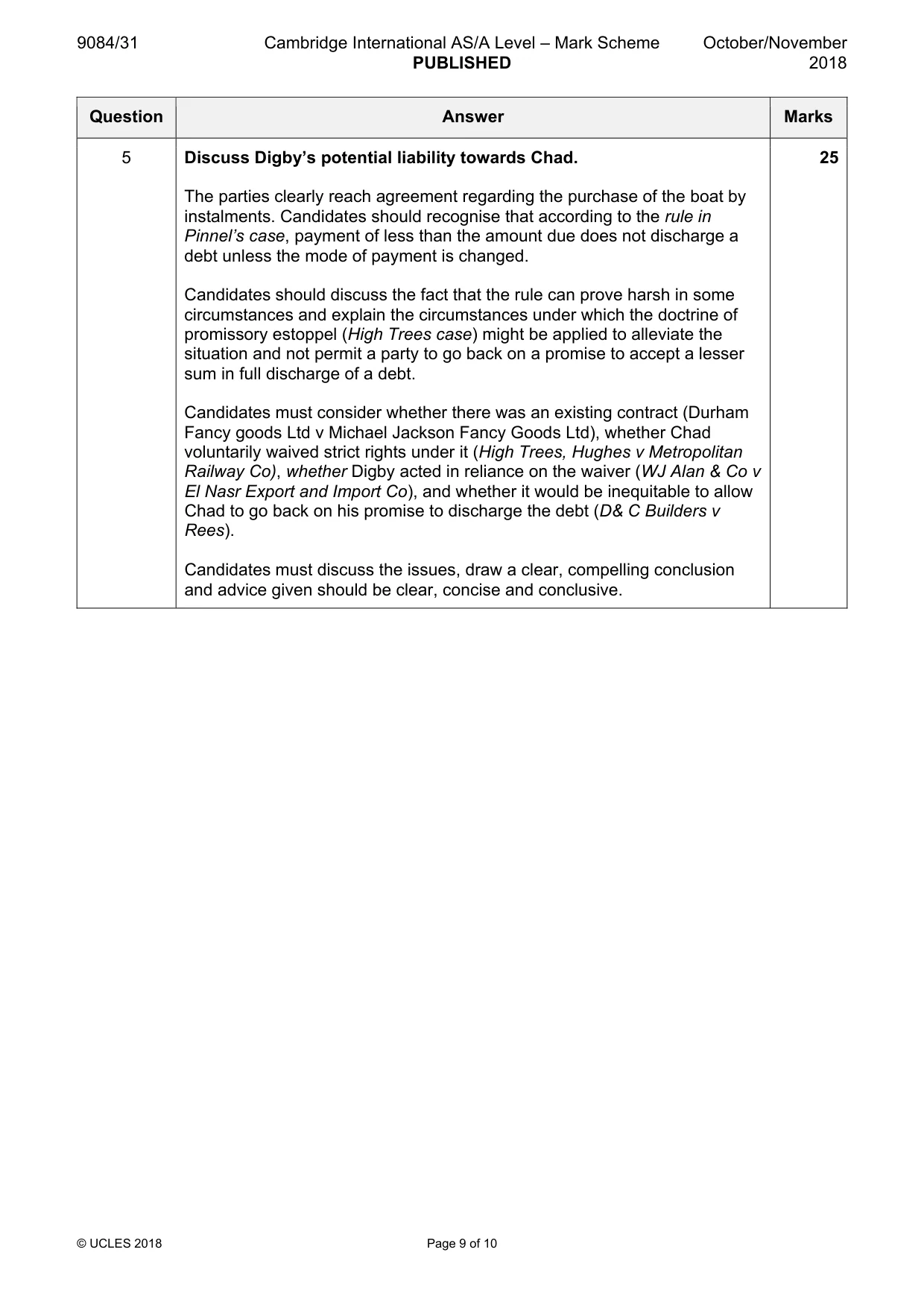 Mark scheme, page 9 of 10