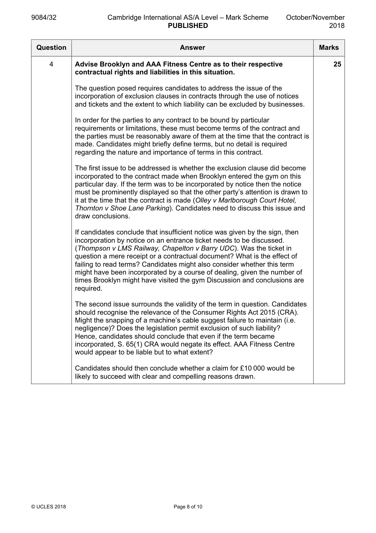 Mark scheme, page 8 of 10