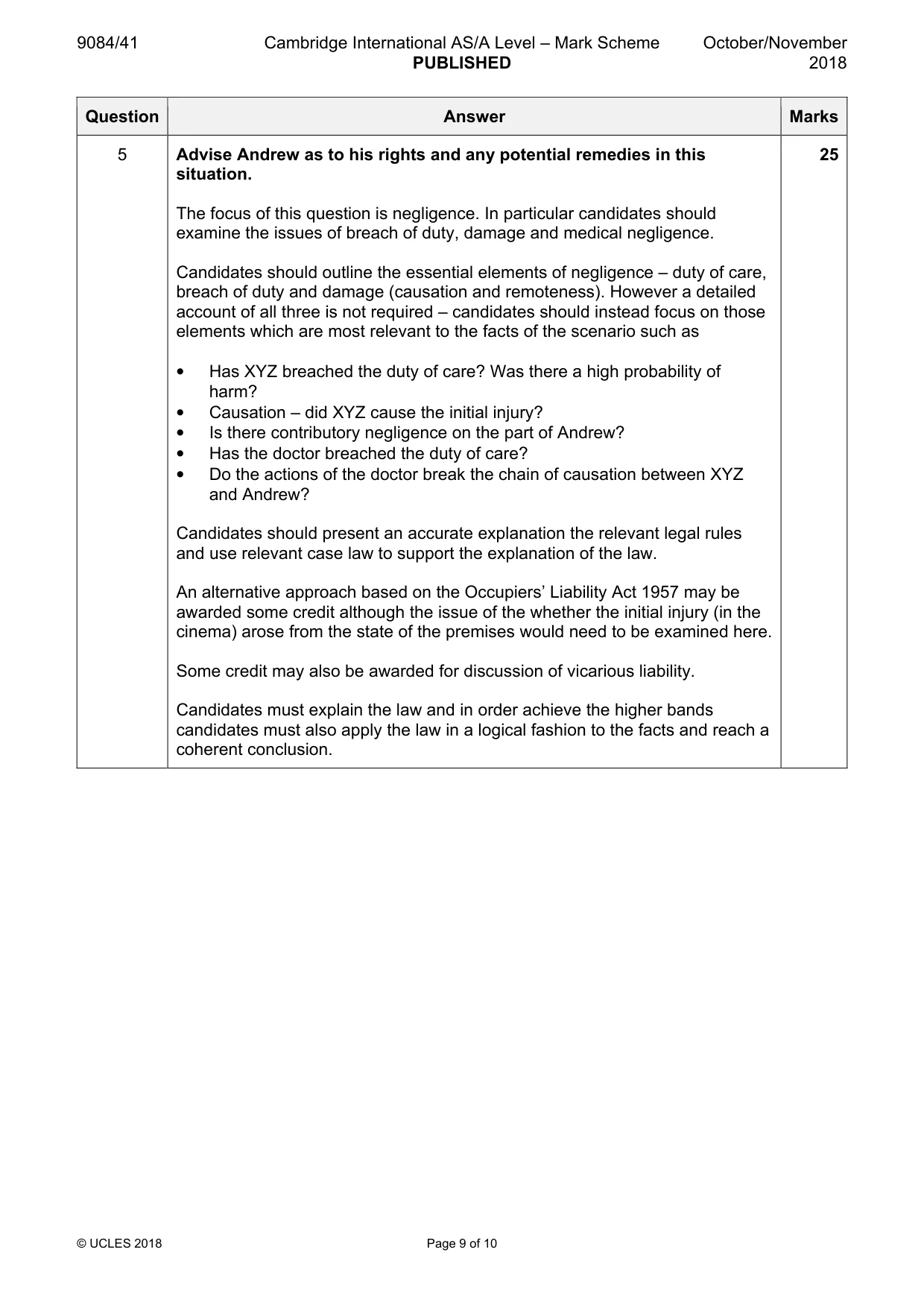 Mark scheme, page 9 of 10