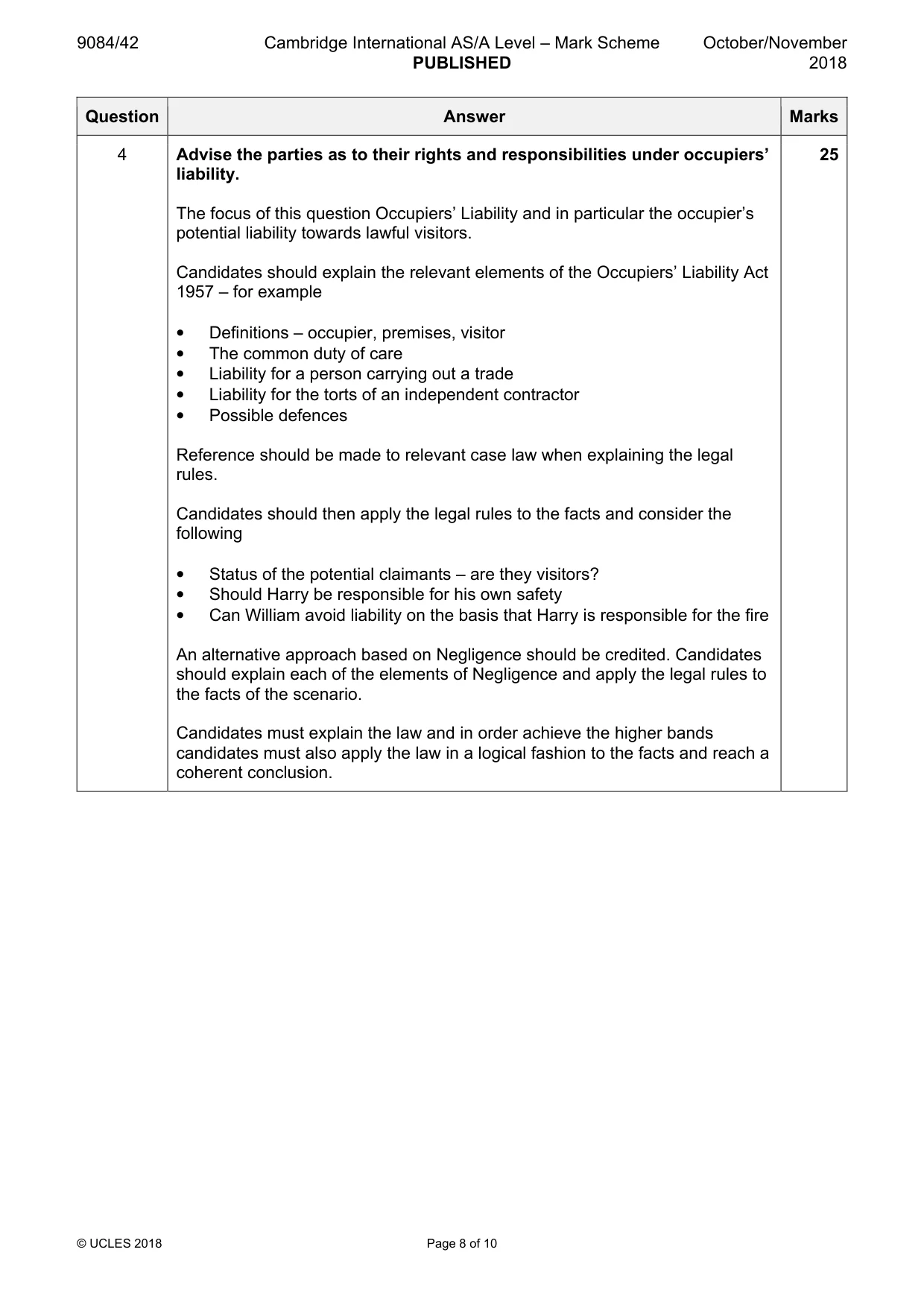 Mark scheme, page 8 of 10