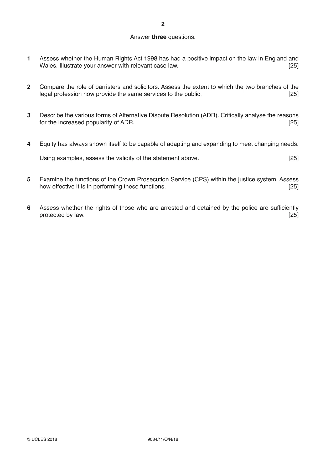 Cambridge A Level Law 9084 2018 Oct/Nov Paper 1 · Variant 1 question paper, page 2 of 4