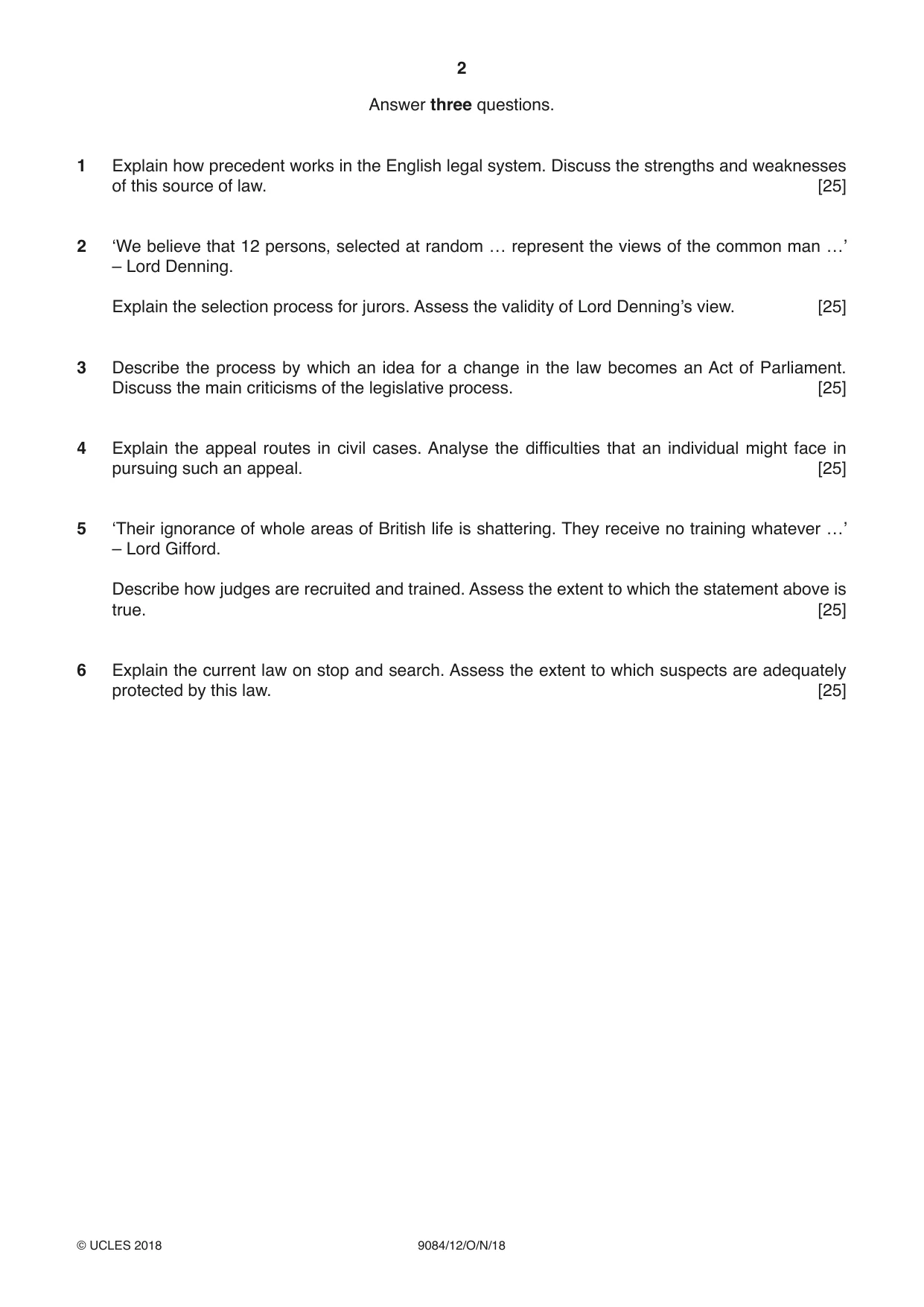 Cambridge A Level Law 9084 2018 Oct/Nov Paper 1 · Variant 2 question paper, page 2 of 4