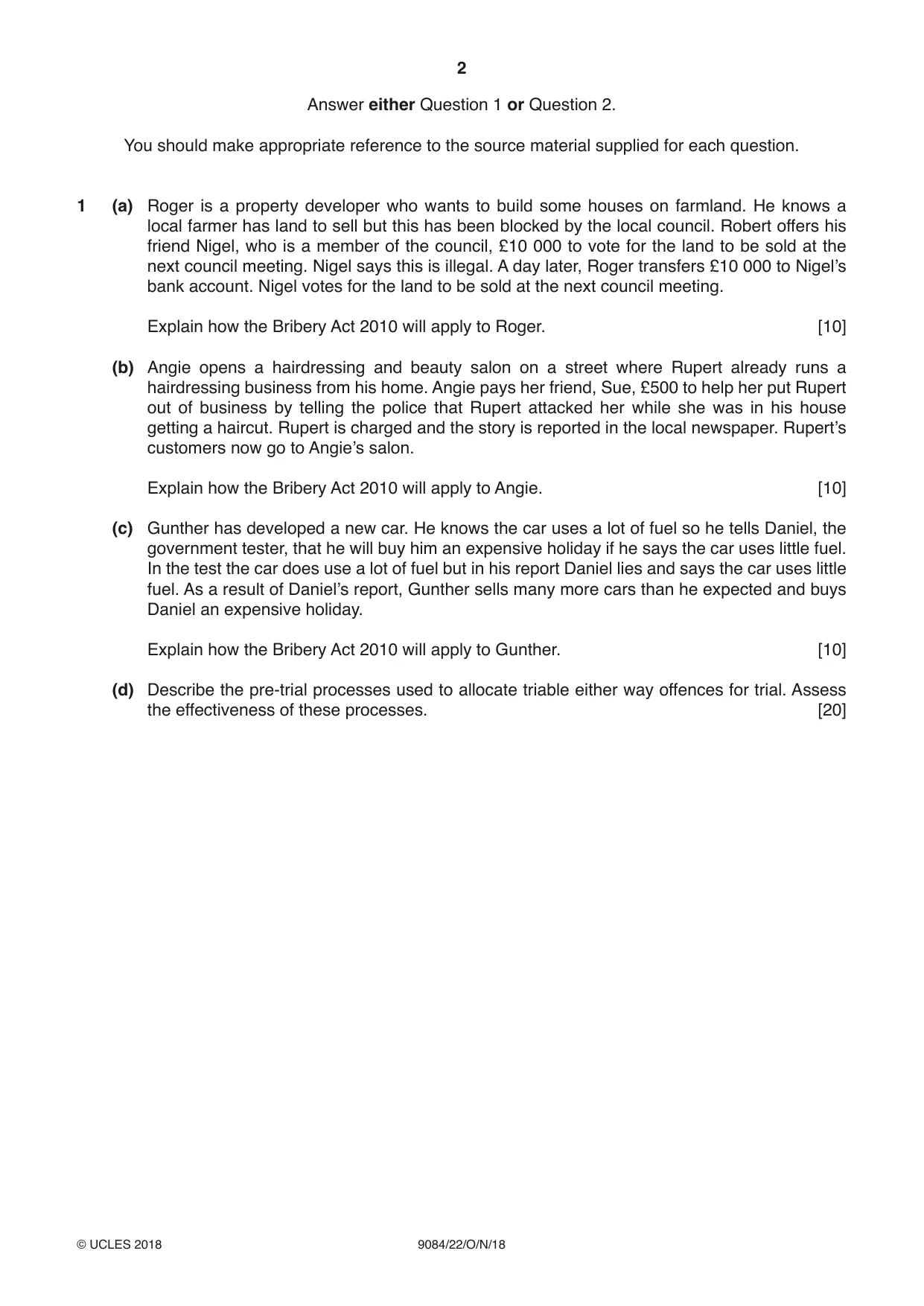 Cambridge A Level Law 9084 2018 Oct/Nov Paper 2 · Variant 2 question paper, page 2 of 8