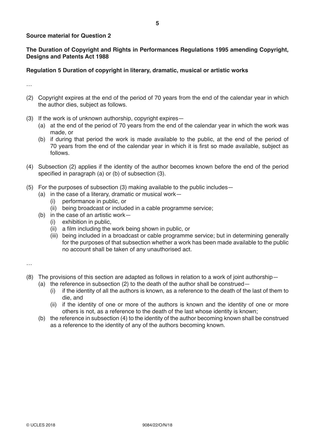 Cambridge A Level Law 9084 2018 Oct/Nov Paper 2 · Variant 2 question paper, page 5 of 8