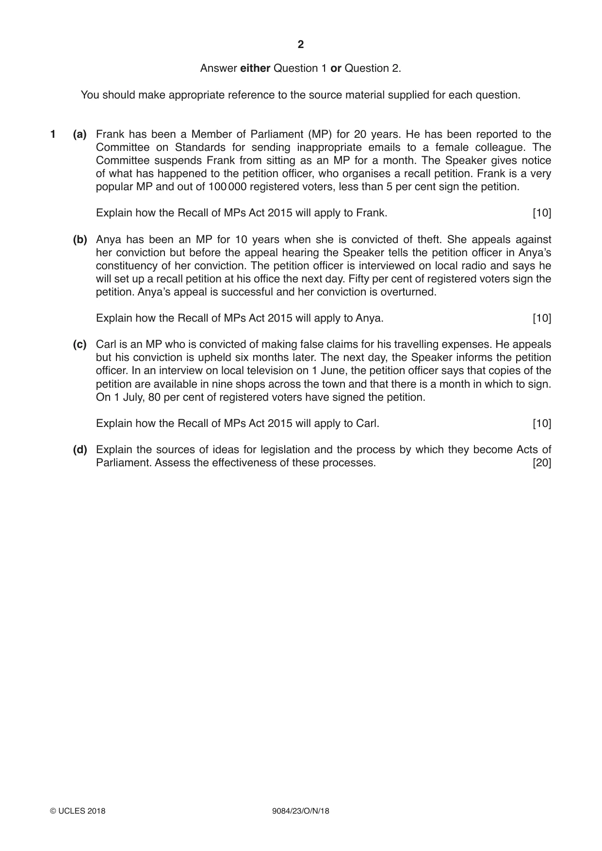 Cambridge A Level Law 9084 2018 Oct/Nov Paper 2 · Variant 3 question paper, page 2 of 8