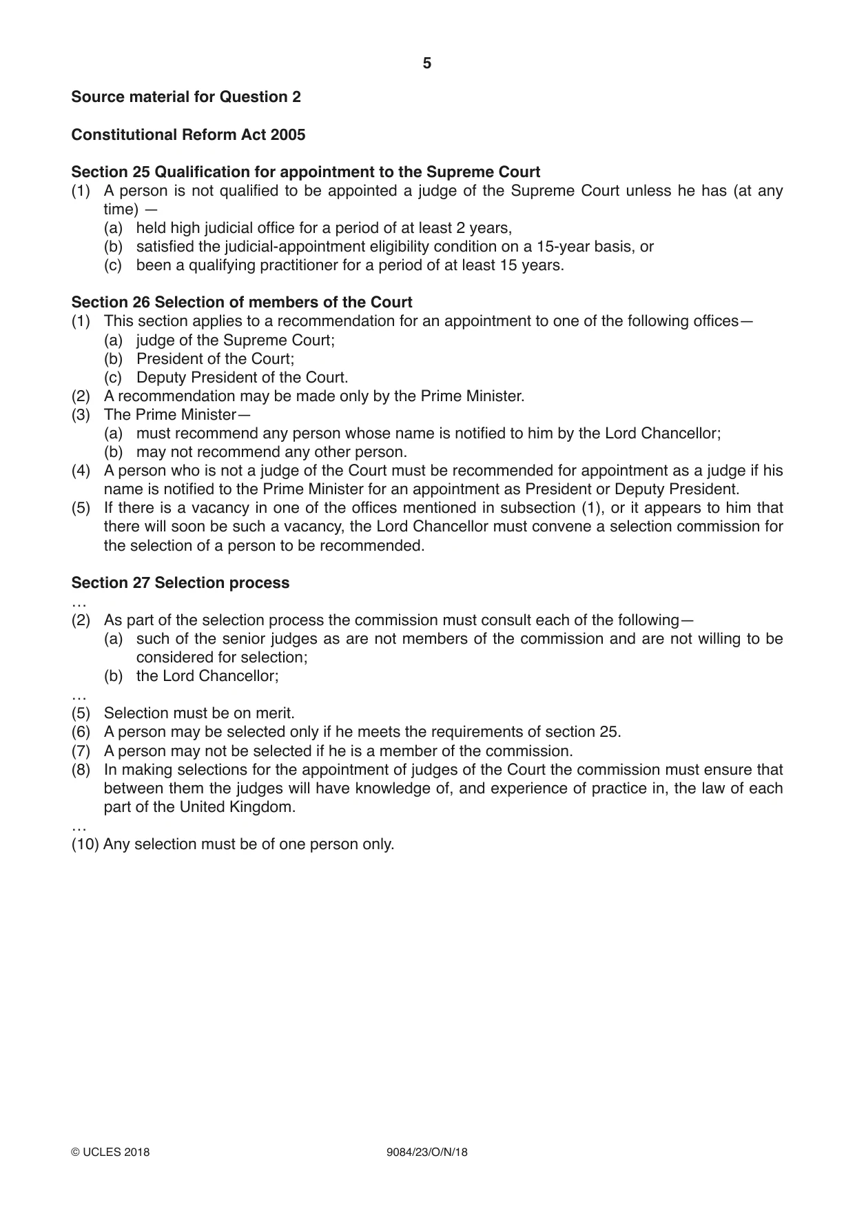 Cambridge A Level Law 9084 2018 Oct/Nov Paper 2 · Variant 3 question paper, page 5 of 8