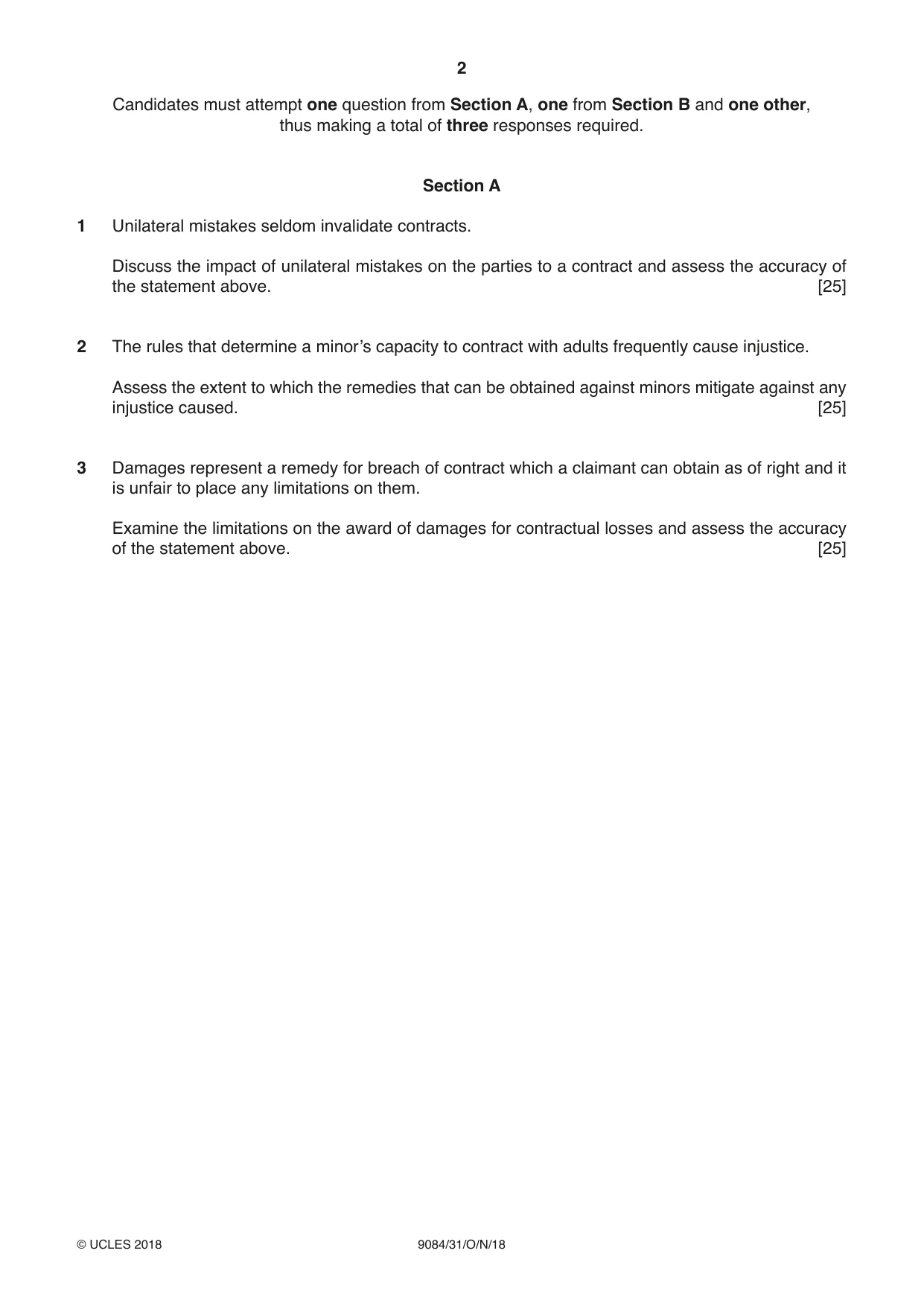 Cambridge A Level Law 9084 2018 Oct/Nov Paper 3 · Variant 1 question paper, page 2 of 4