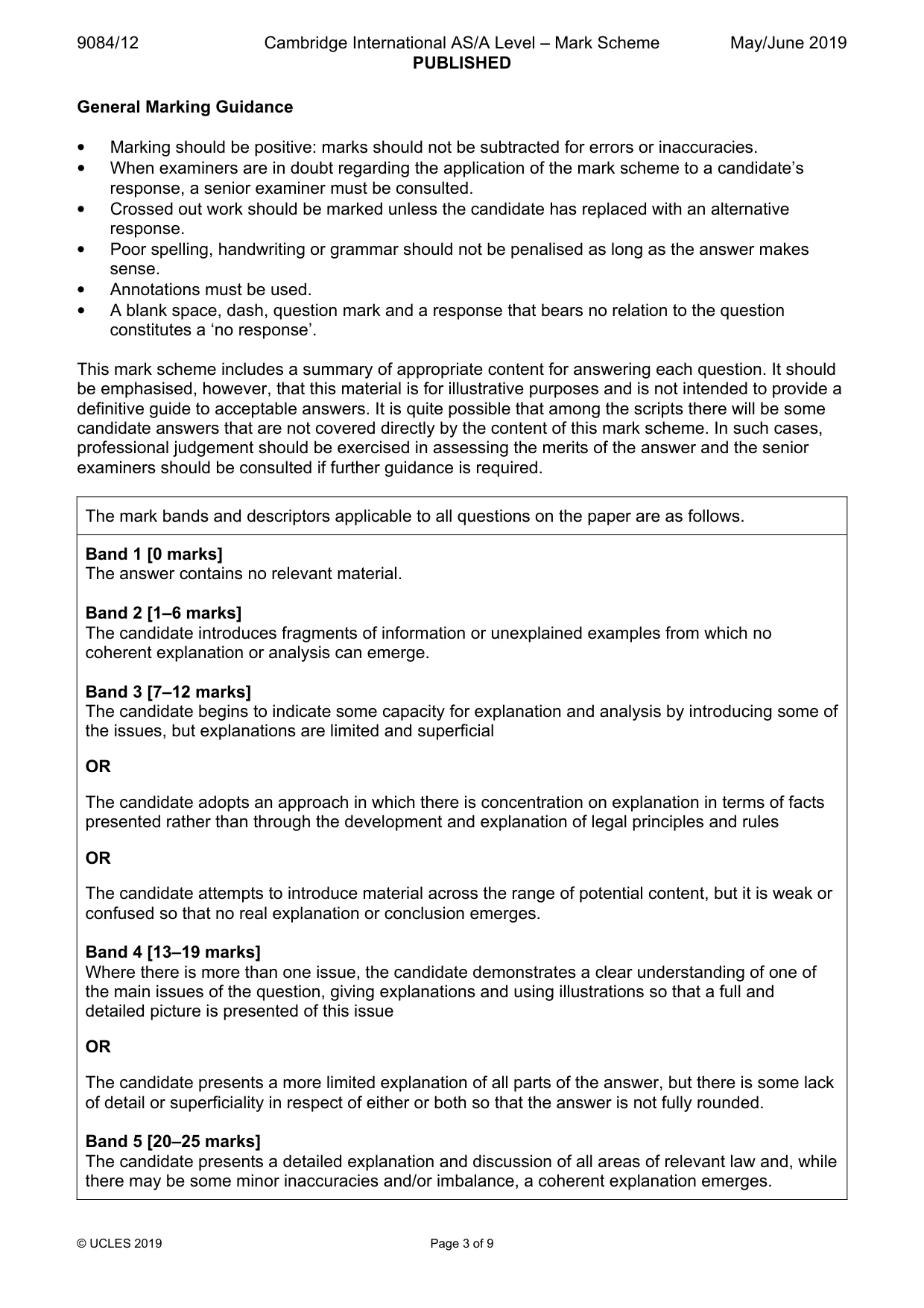 Mark scheme, page 3 of 9