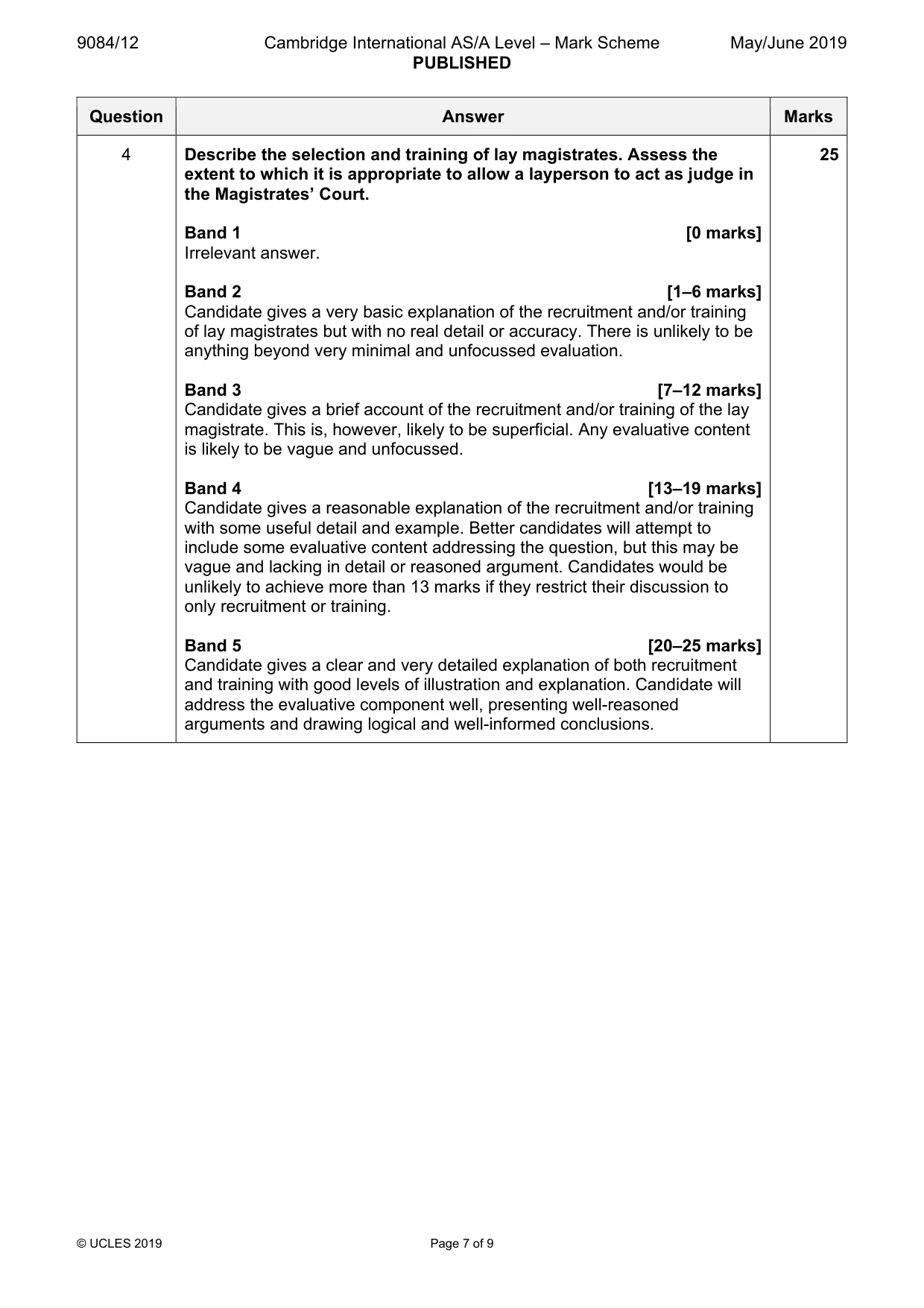 Mark scheme, page 7 of 9