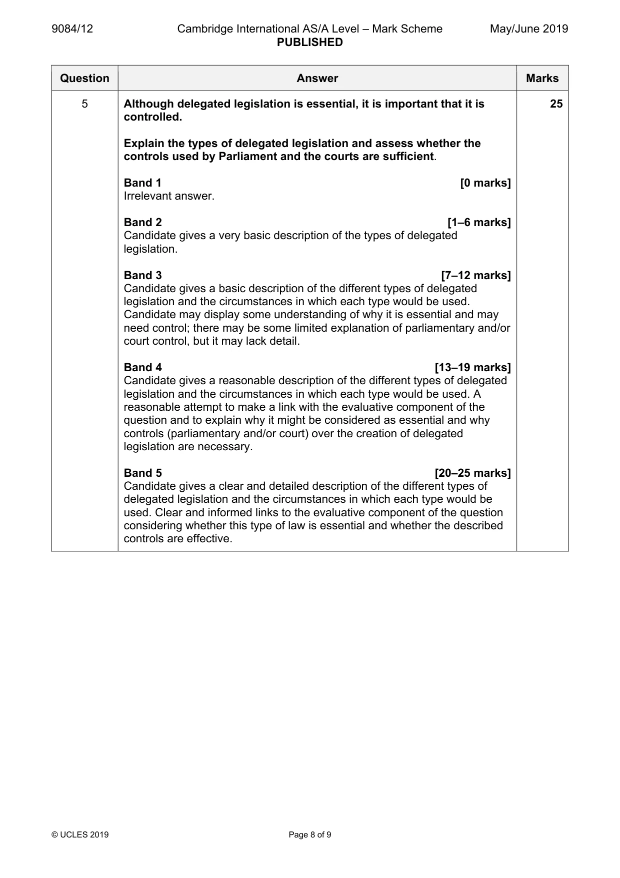 Mark scheme, page 8 of 9